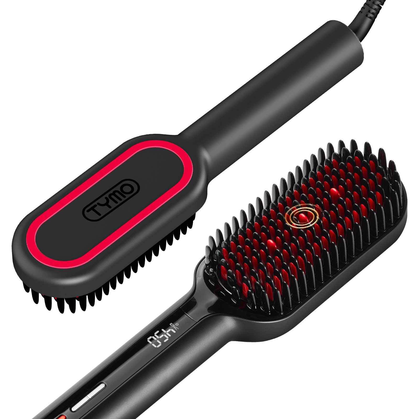 2023 Upgraded Hair Straightener Brush  Tymo Ionic Plus Straightening Brush With Dense Bristles, 16 Temps, Dual Voltage  Heat Bru