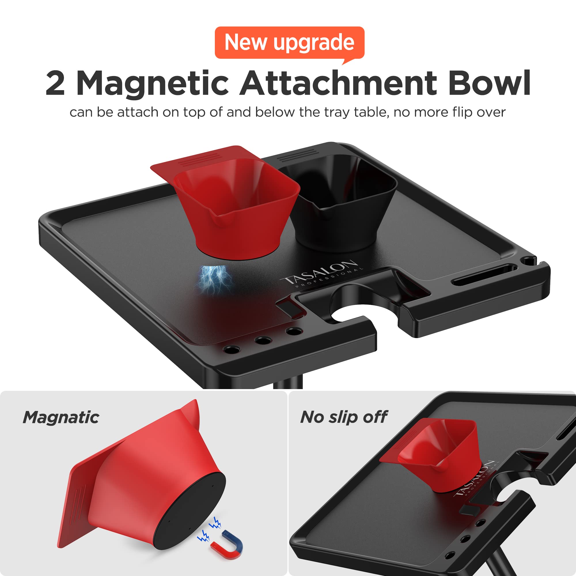 Tasalon Ultimate Salon Tray On Wheels,Tray Cart With 2 Magnetic Bowls Irony Tattoo Table Station Rolling Tray With Hair Stickles