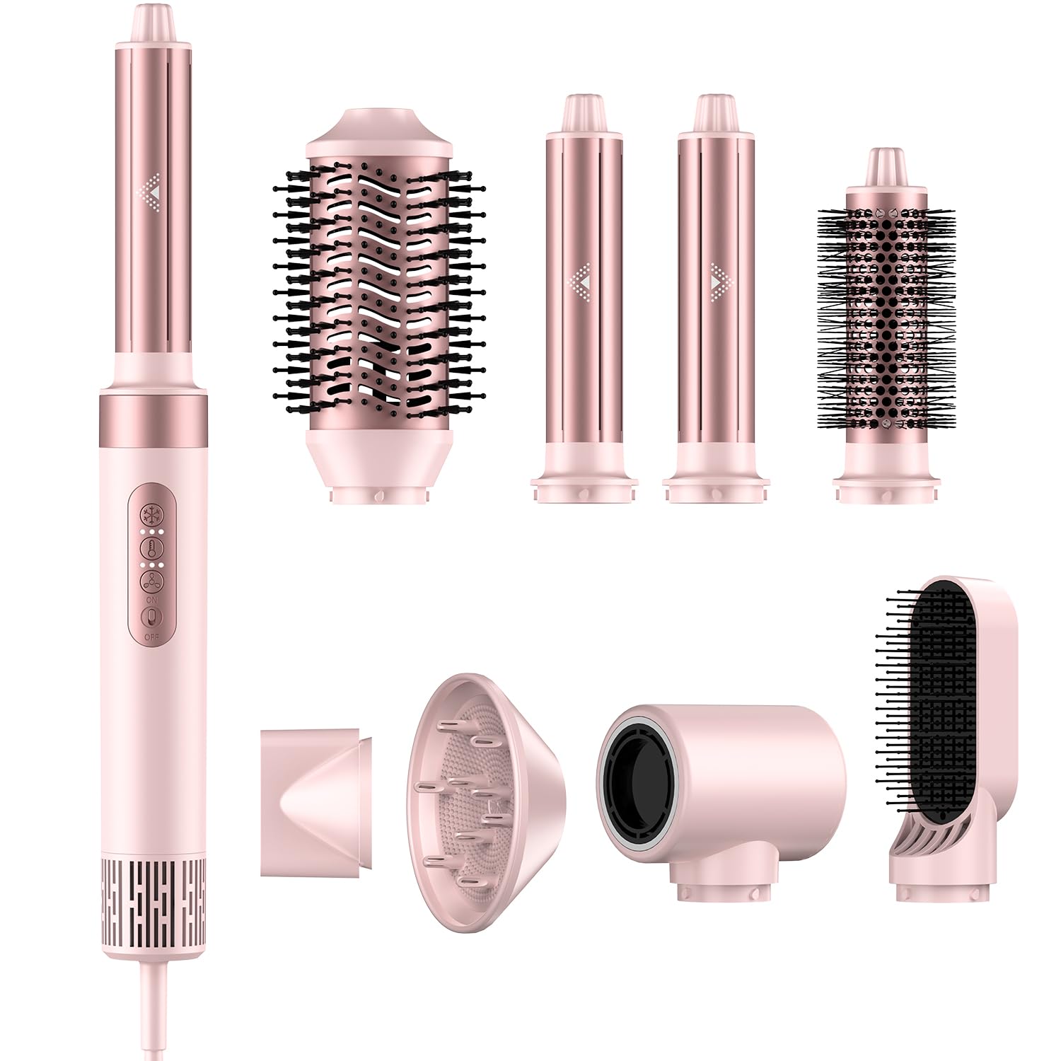 8in1 Hot Air Styler & Hair Dryer Brush Set, 110,000 RPM HighSpeed Ionic MultiStyler with Auto Wrap Curlers, Diffuser, Volumi