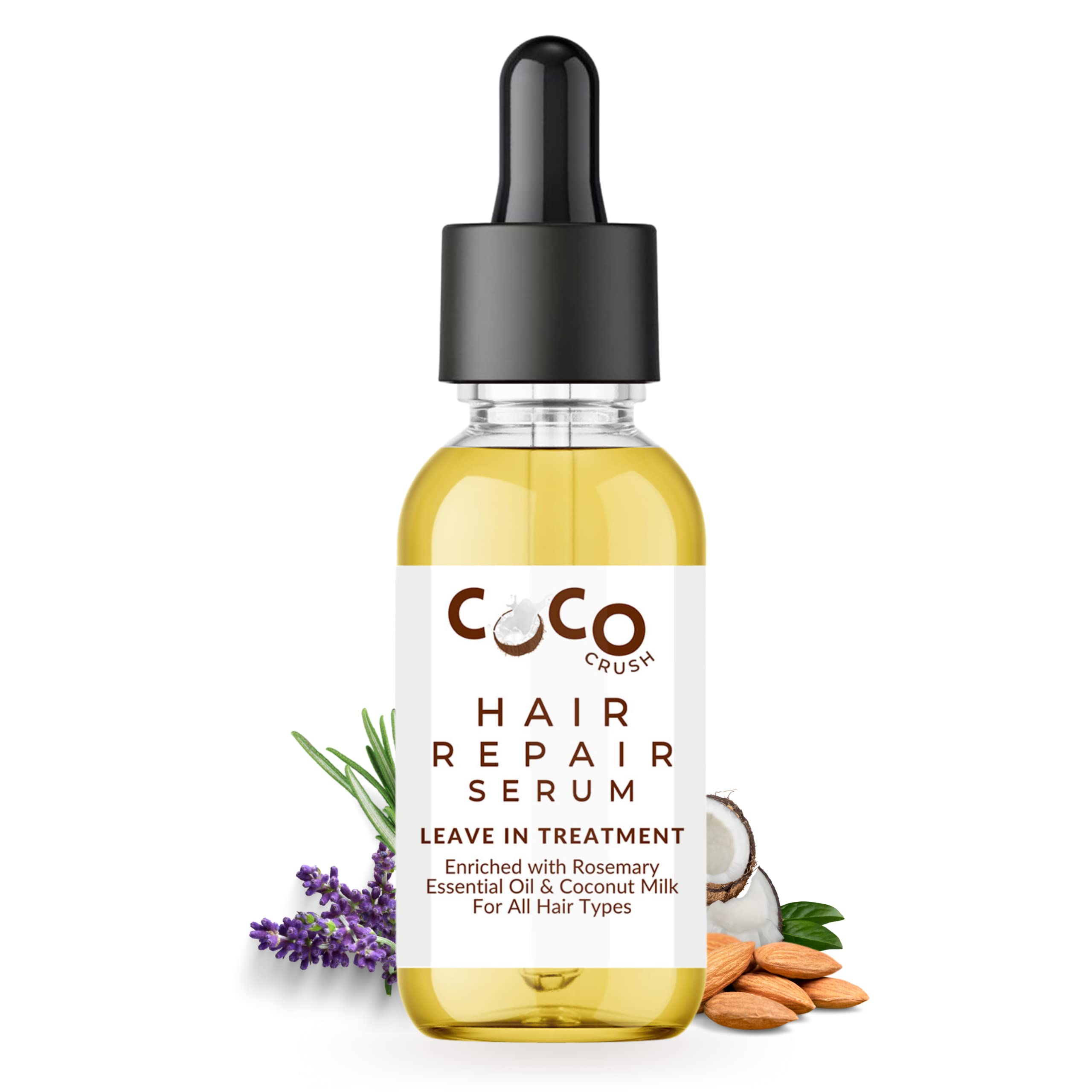 Coco Crush Hair Repair Treatment Serum With Lavender & Rosemary Oil | LeaveIn, 100% Natural, For Damage Repair & Frizz Control 