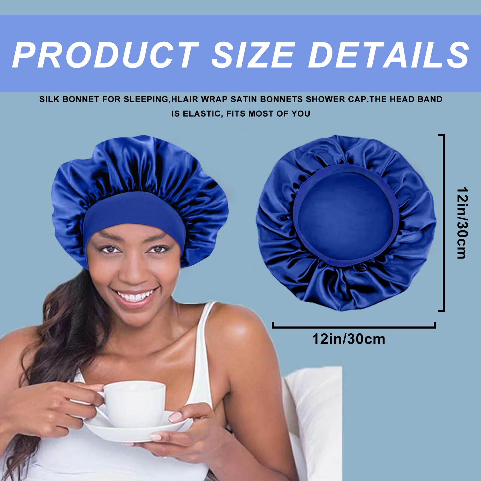 4Pcs Silk Bonnet For Sleeping - Hair Satin Bonnets For Black Women Men,Hair Wrap Cap For Curly Hair,Elastic Wide Band Hair Bonne