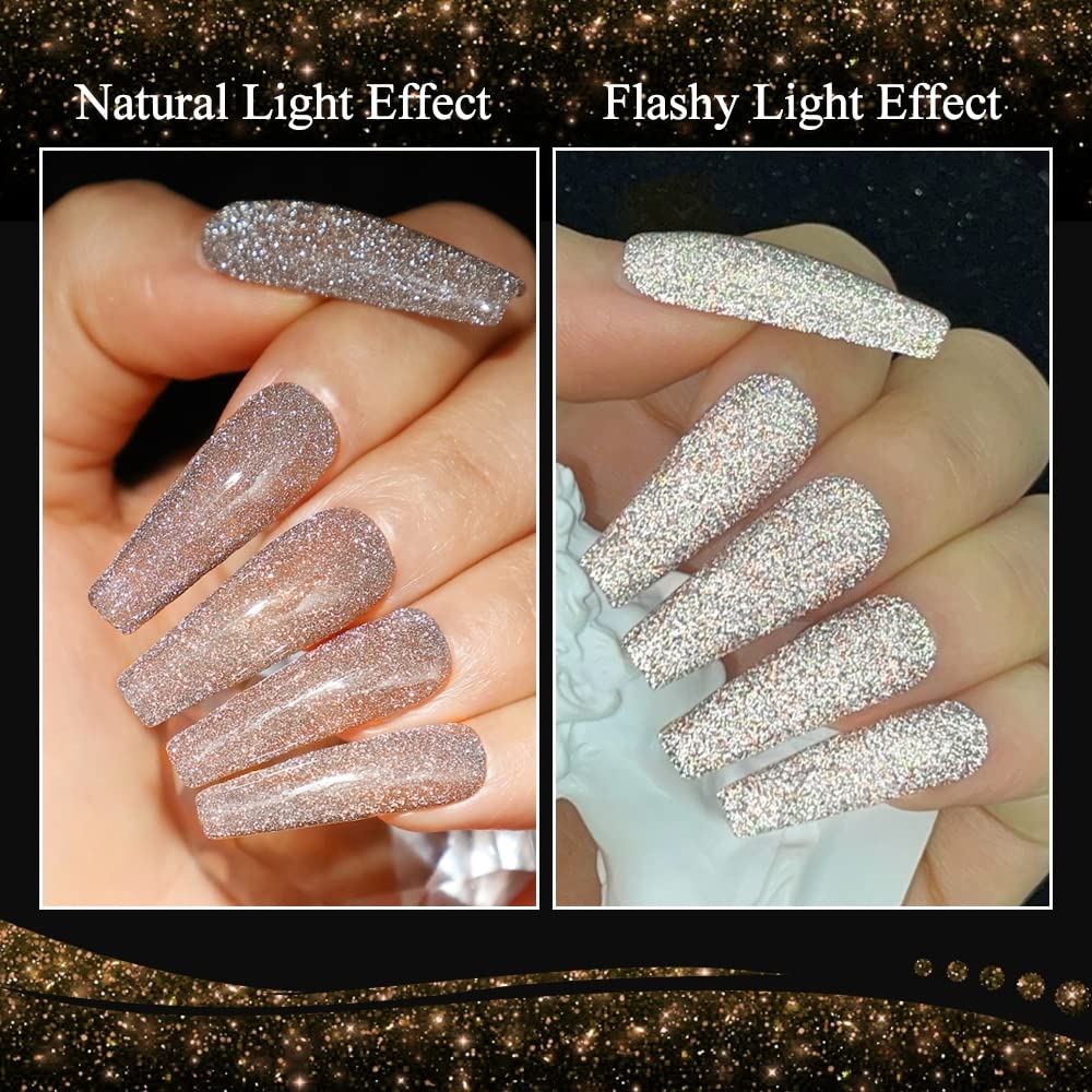 MIZHSE Reflective Glitter Gel Polish Set, Sparkly Shiny Gel Nail Art Varnish Manicure Kit, Christmas Soak Off LED Lamp, for Begi