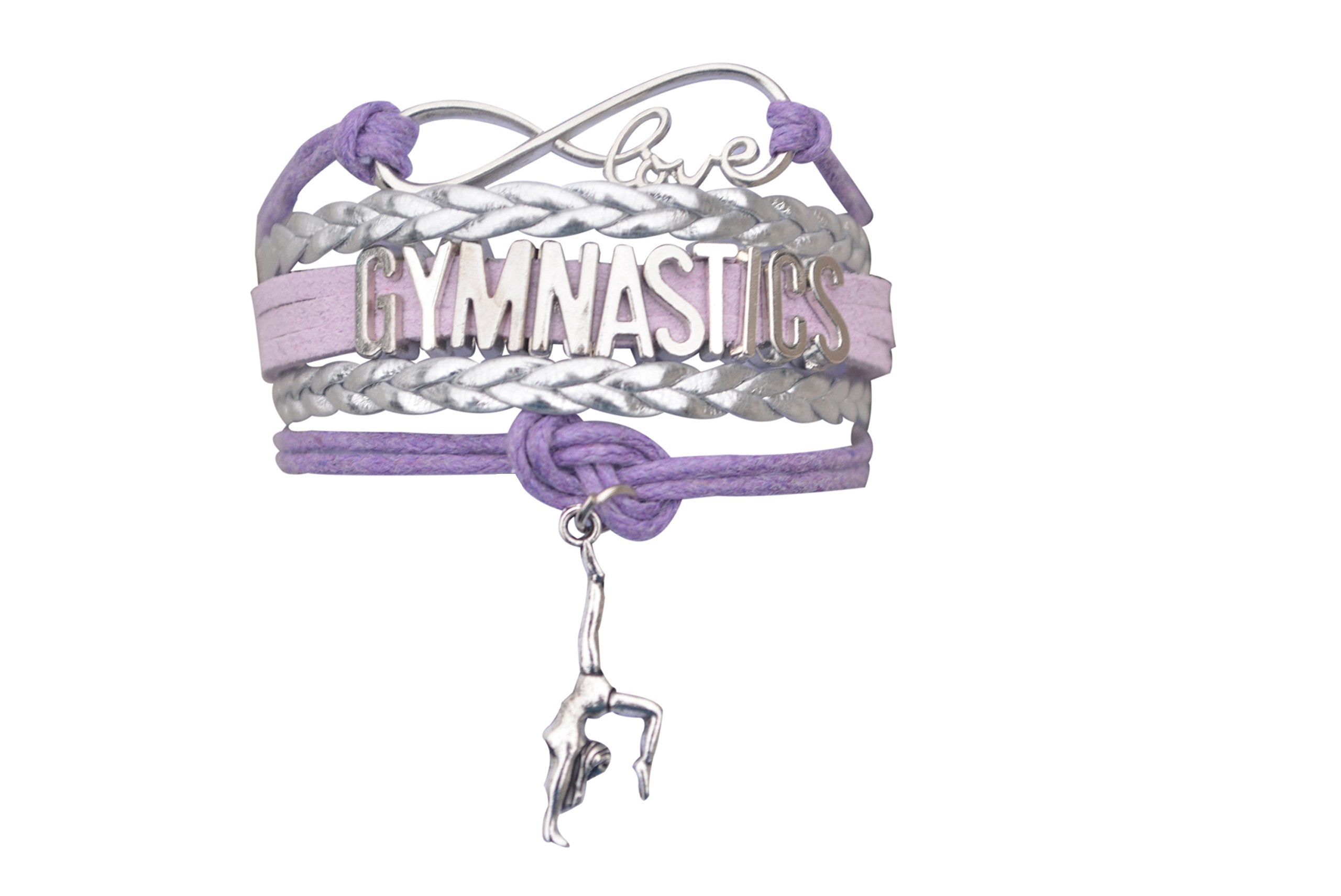 Sportybella Gymnastics Bracelet, Silver and Purple Adjustable Infinity Love Charm Bracelet, Gymnastics Jewelry and Accessories, 