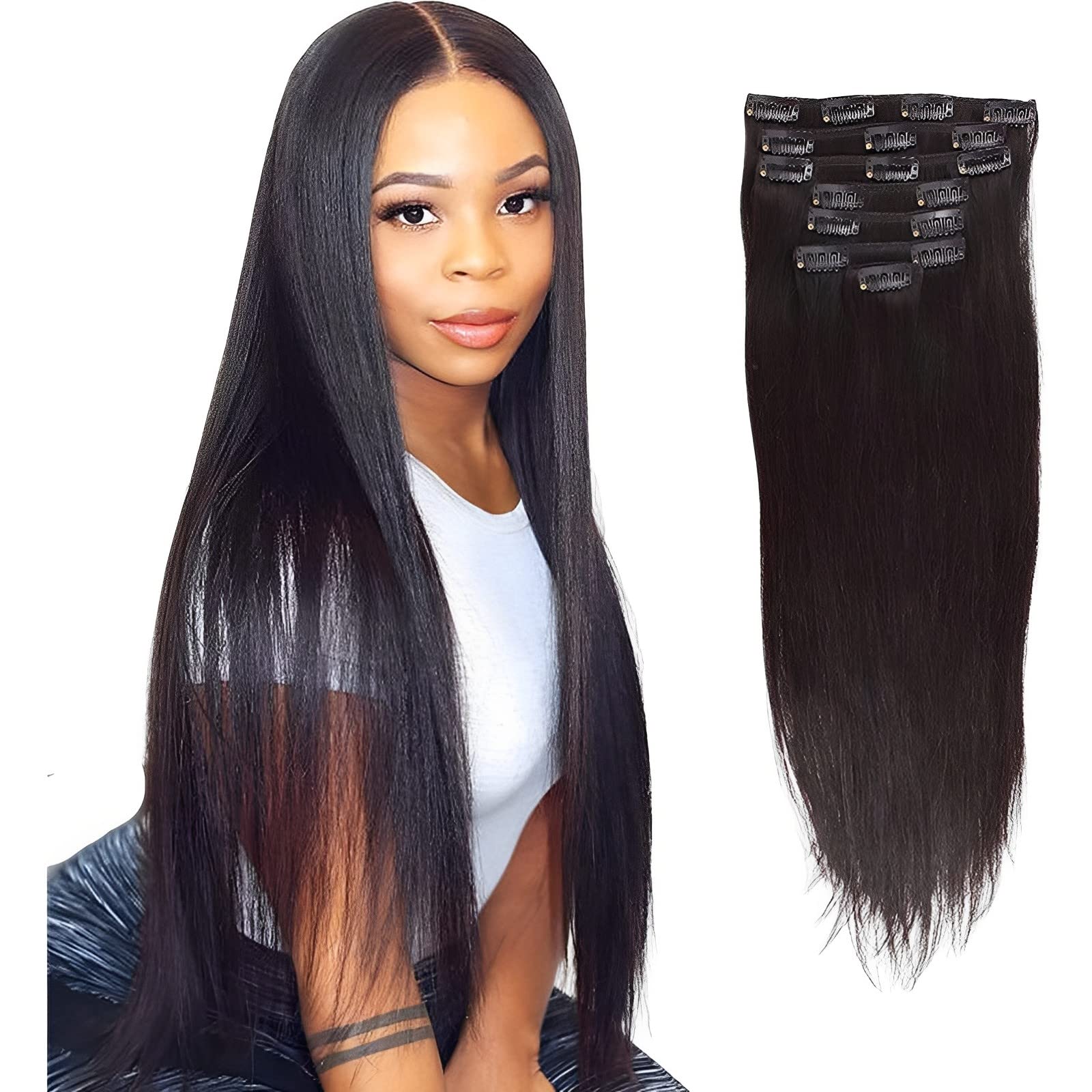 ABH AmazingBeauty Hair 22 Inch Silky Straight Clip in Extensions Human Hair Premium Womens Straight Thick Virgin Remy Hair Exten