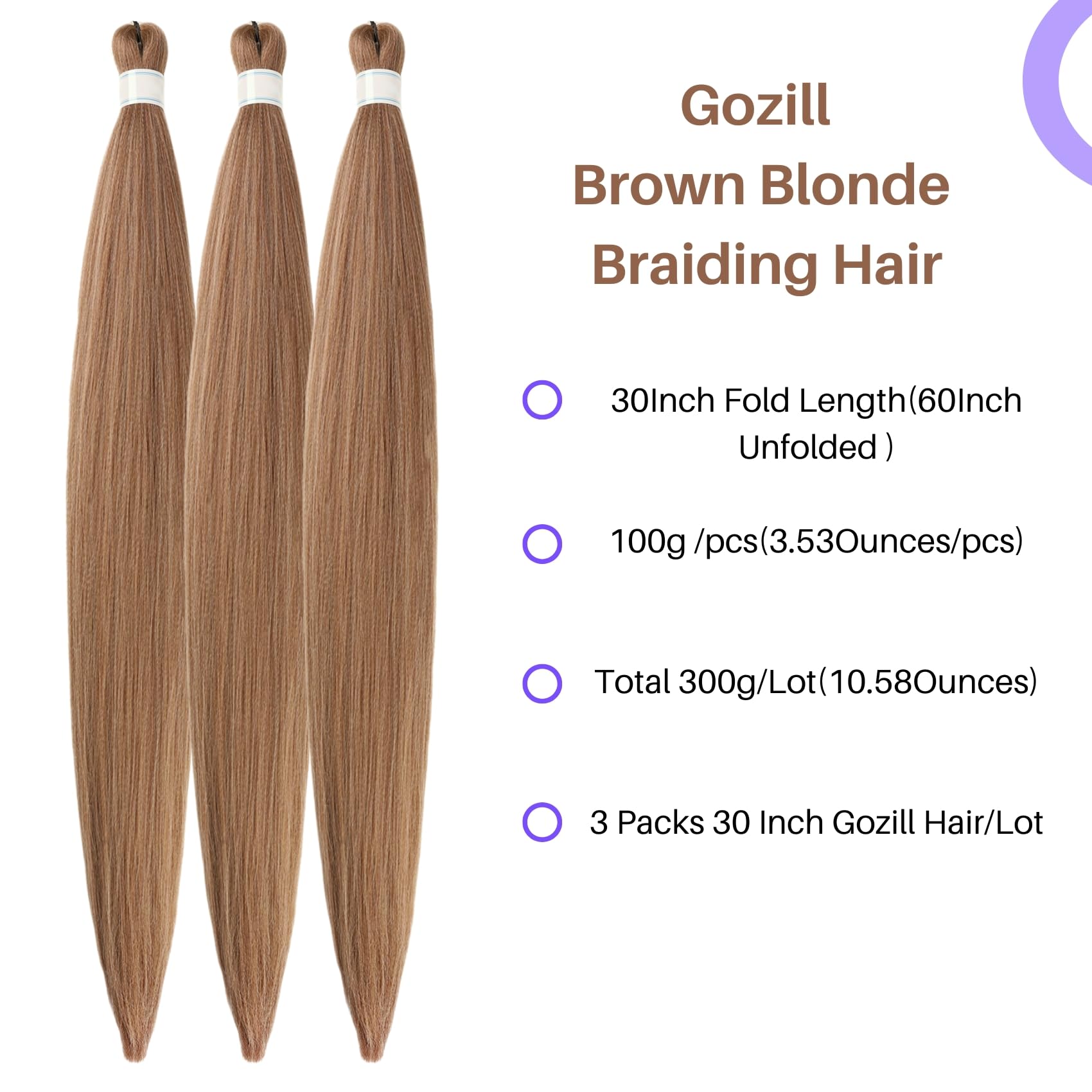 Brown Blonde Braiding Hair Pre Stretched 30Inch Box Braids Hair Extension for Braiding 27/30/613 Mixed Braiding Hair for Knotles