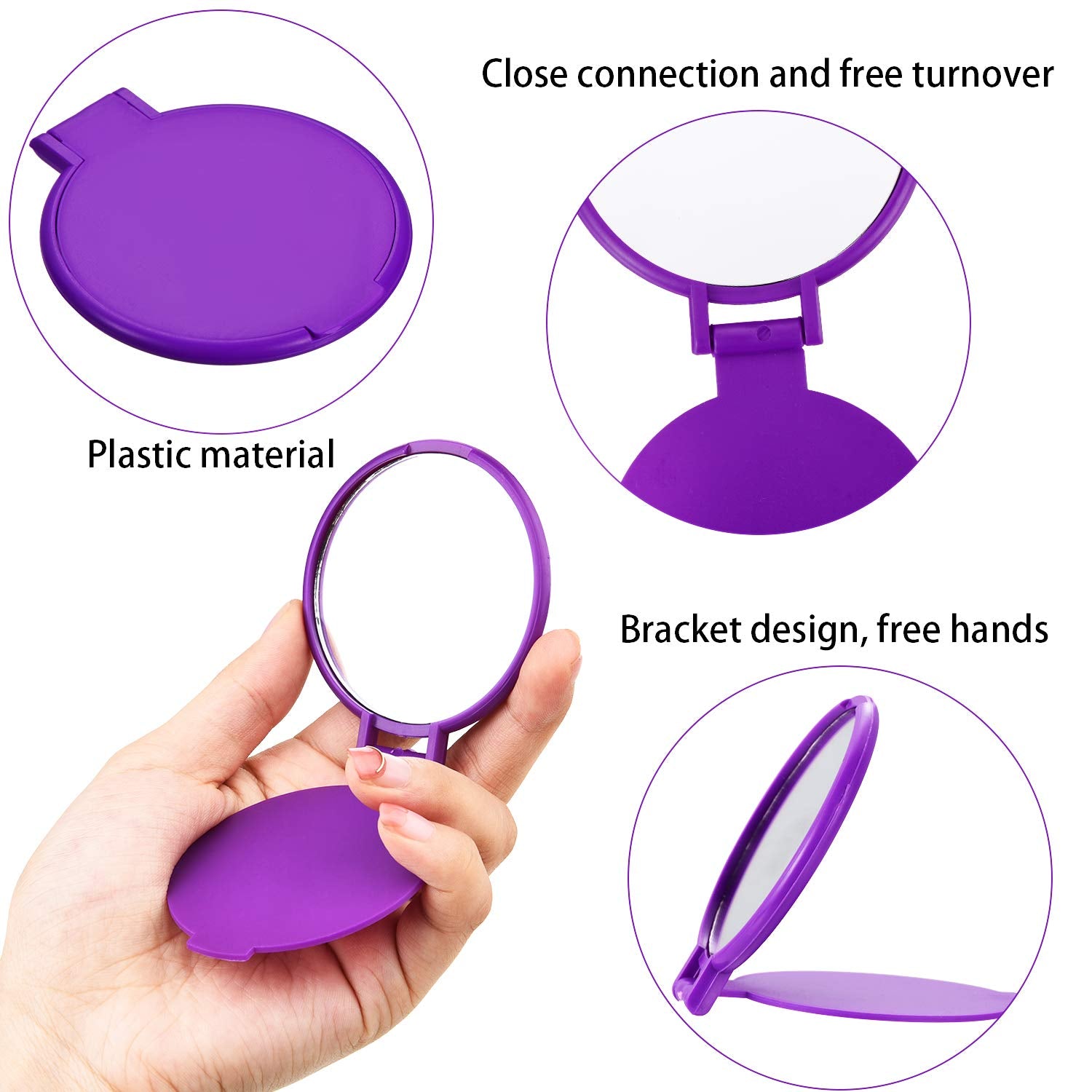 24 Pieces Mini Folding Round Compact Mirror Portable Pocket Makeup Mirror Bulk for Women Travel Daily Use, 2 Colors(Dark Purple,