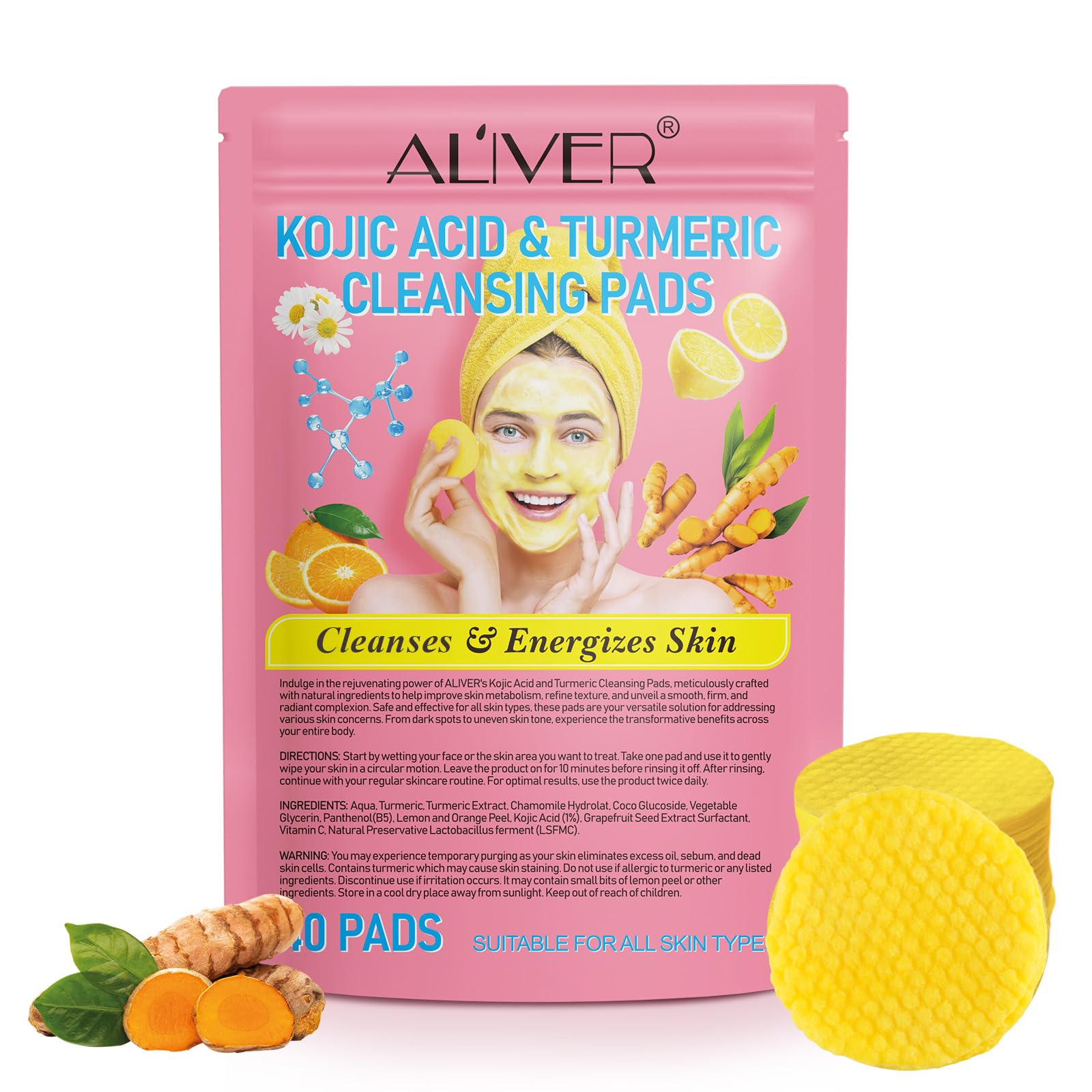 Turmeric Kojic Acid Cleansing Pads, Kojic Acid And Turmeric Cleansing Pads, Turmeric Face Exfoliating Scrub Pads, Help Balance S
