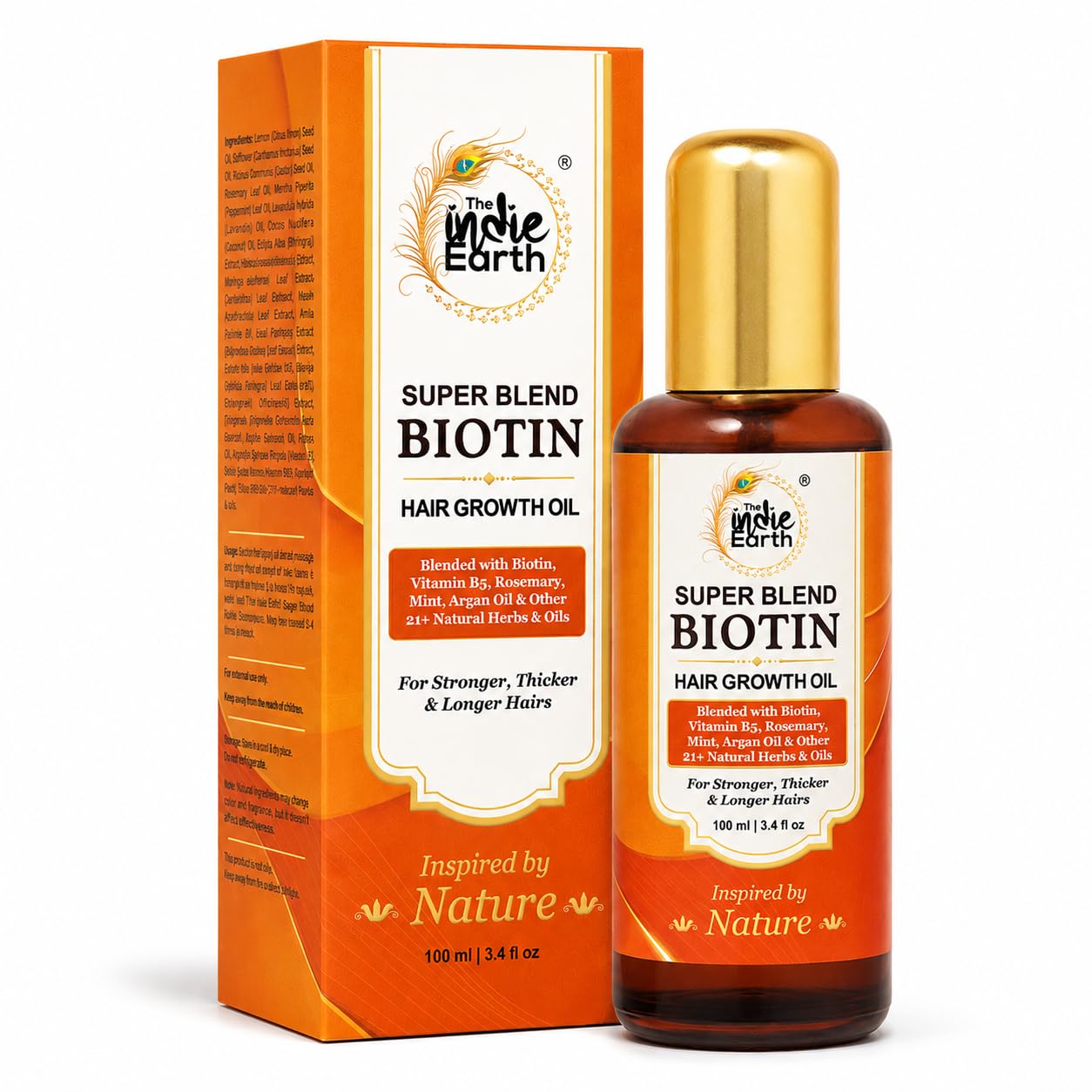 The Indie Earth Rosemary Mint Biotin Hair Oil 100 mL Formulated with Biotin, Vitamin B5, Vitamin E, Rosemary, Mint, Argan Oil & 