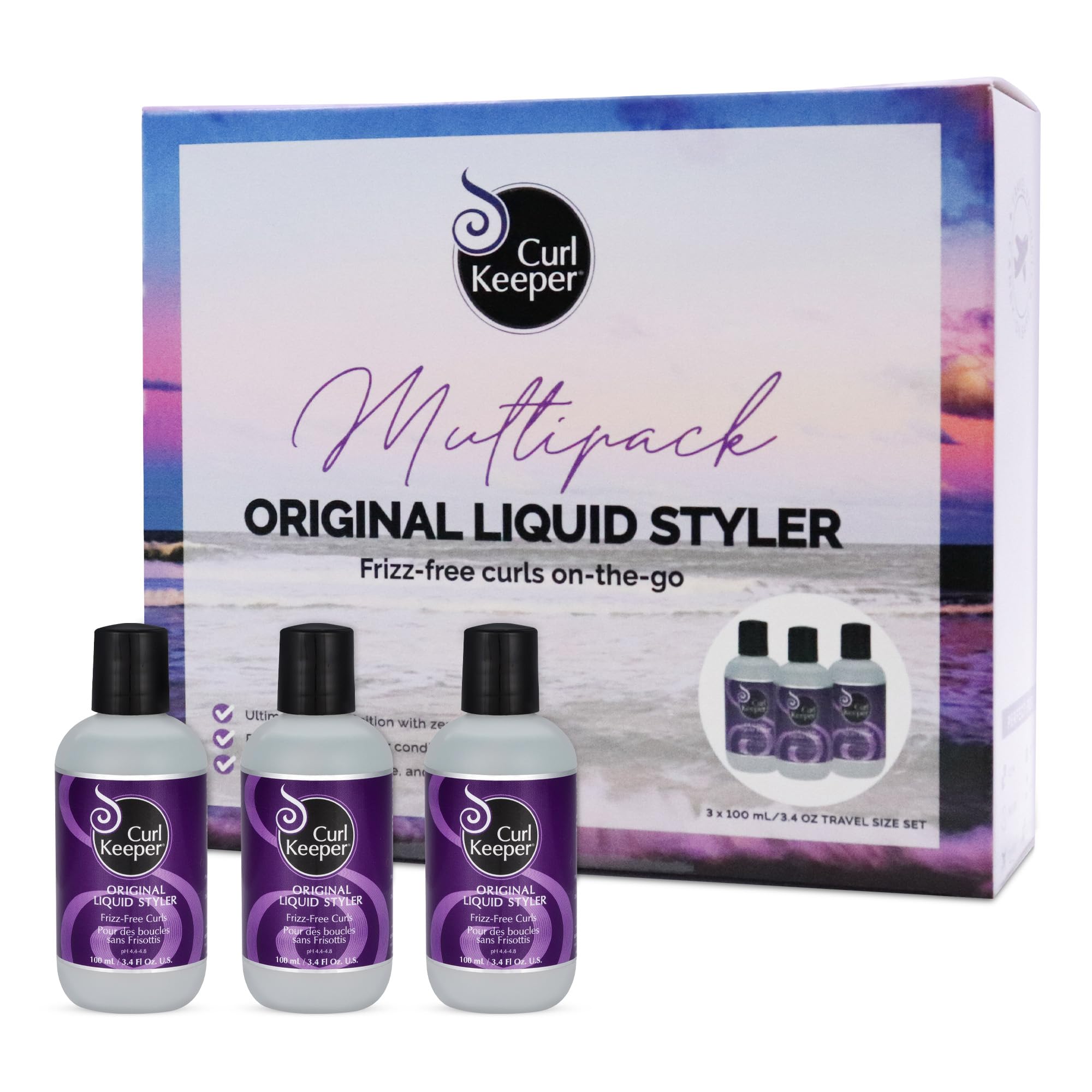 Original Curl Keeper Travel (Carry-On Approved) Multi-Pack, Anti-Frizz Curl Defining Hair Styler (3 x 100ml) - Curl Definer Liqu