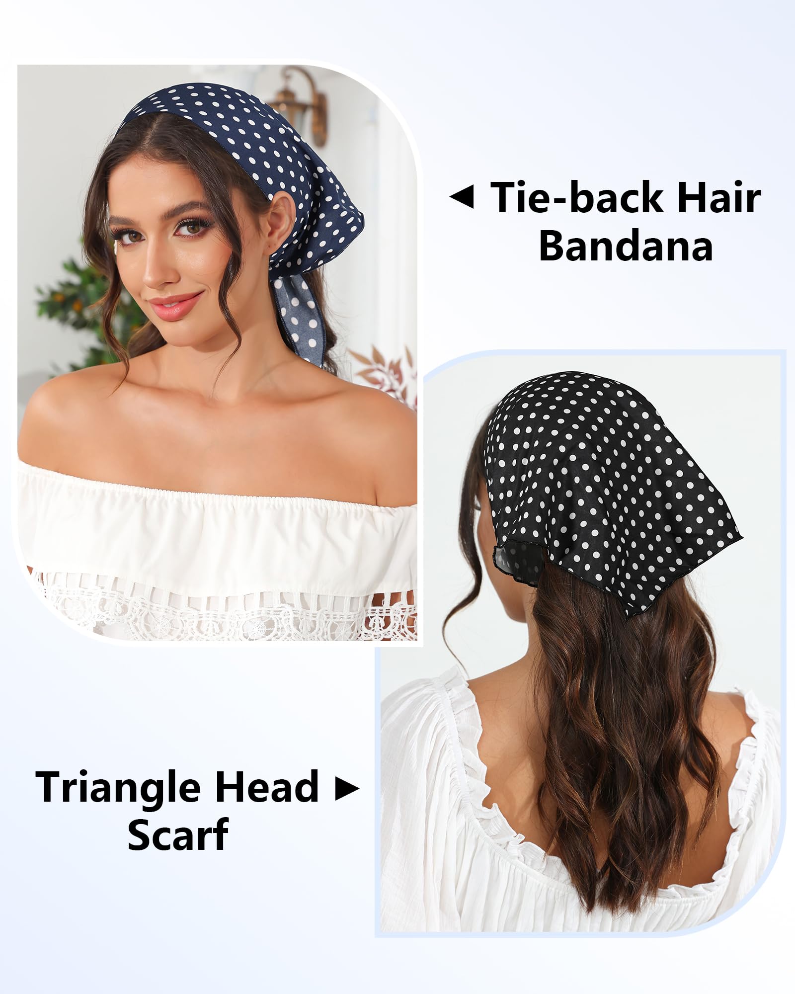 Awaytr 3Pcs Hair Bandanas Head Kerchief For Women Girls Tie-Back Boho Hair Scarf Headband Bandana Triangle Head Scarf (Polka Dot