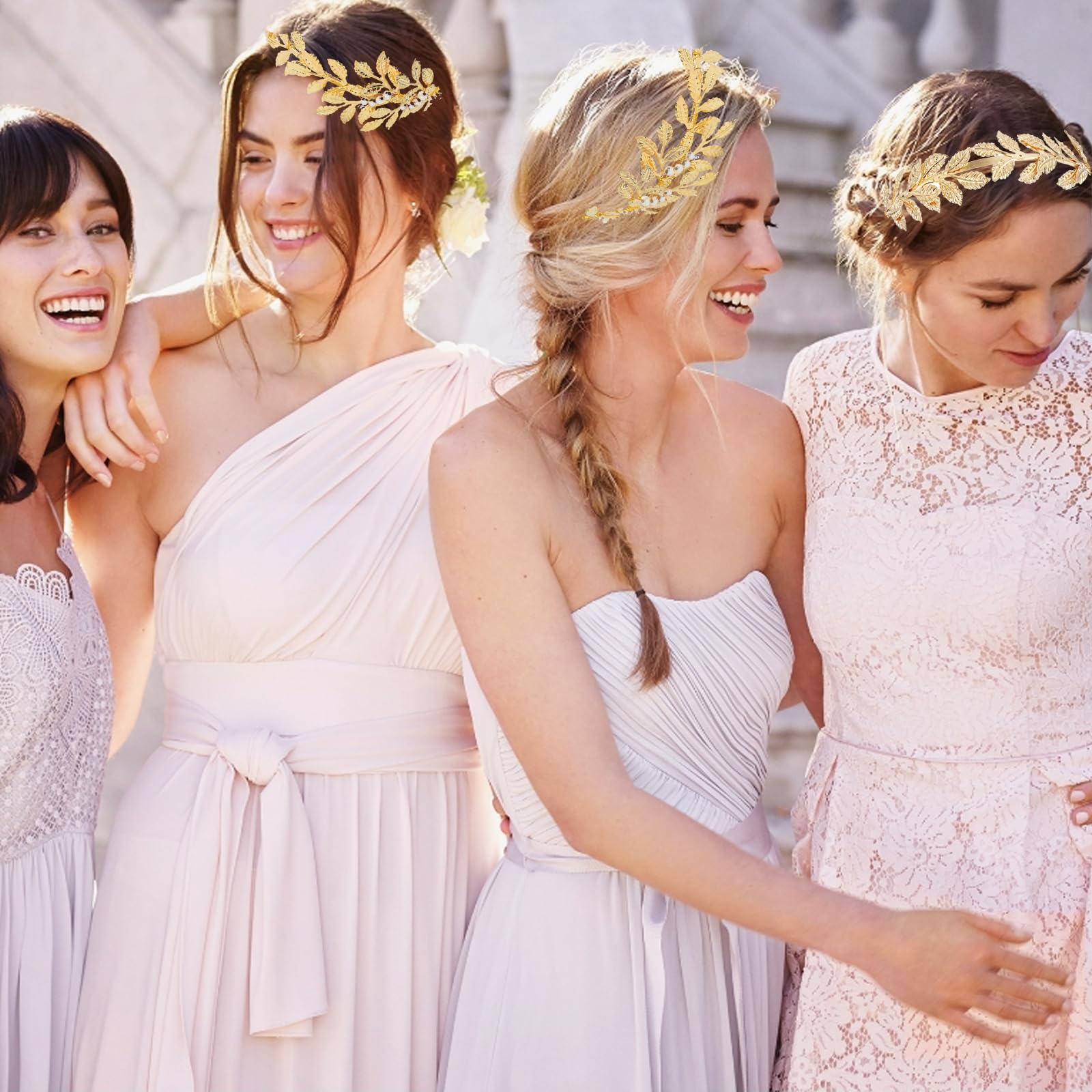 2 Pcs Greek Gold Color Leaf Headbands Goddess Crown Bridal Headband Baroque Vintage Golden Olive Leaves Hair Loop for Wedding Ha