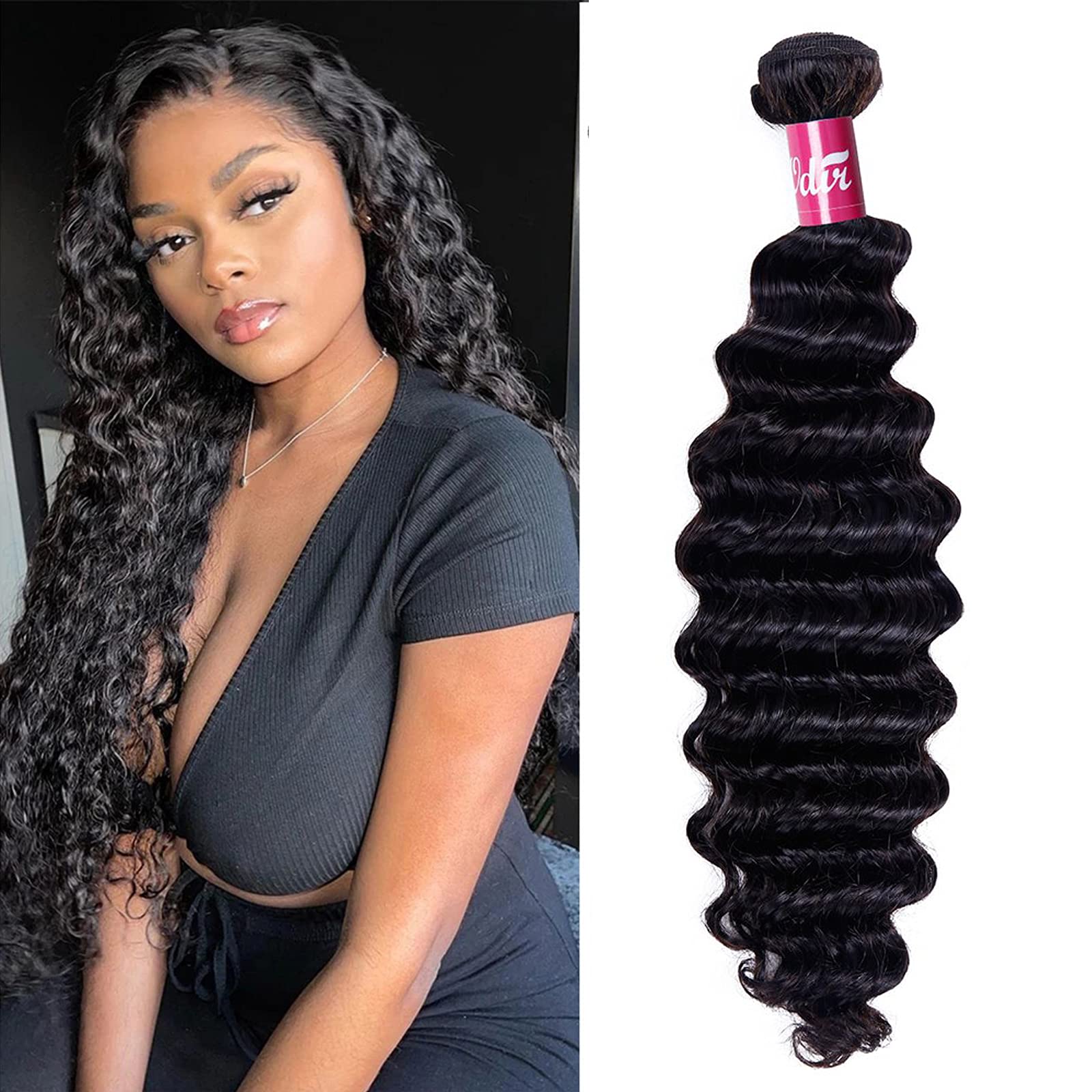 Odir Brazilian Deep Wave Human Hair 1 Bundle Unprocessed 9A Brazilian Deep Wave Virgin Human Hair Weave Bundles Deep Curly Hair 