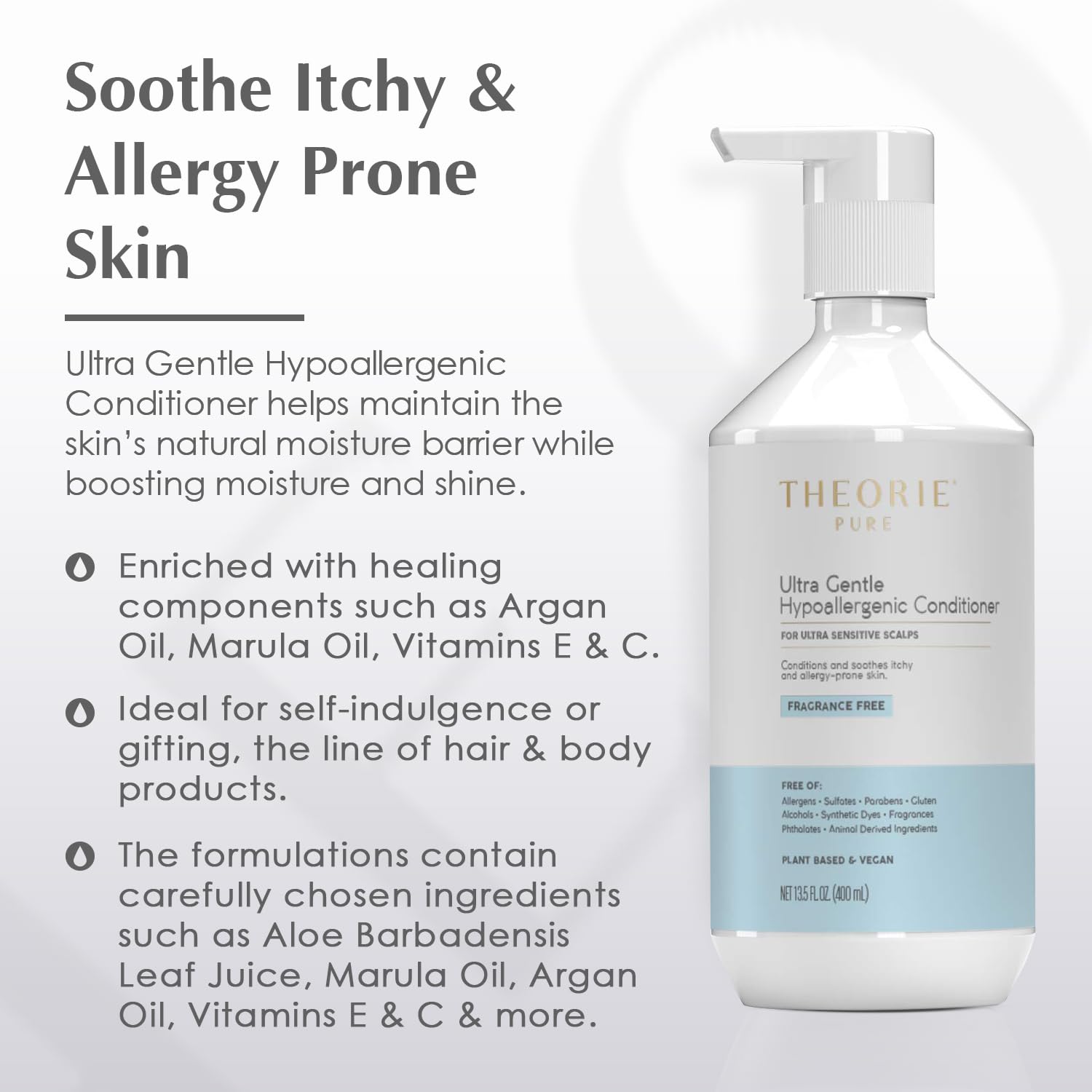 Theorie Pure Collection Hypoallergenic Conditioner-Plant & Vegan - Conditions, Soothe Itchy & Allergy Prone Skin - Fragrance-Fre