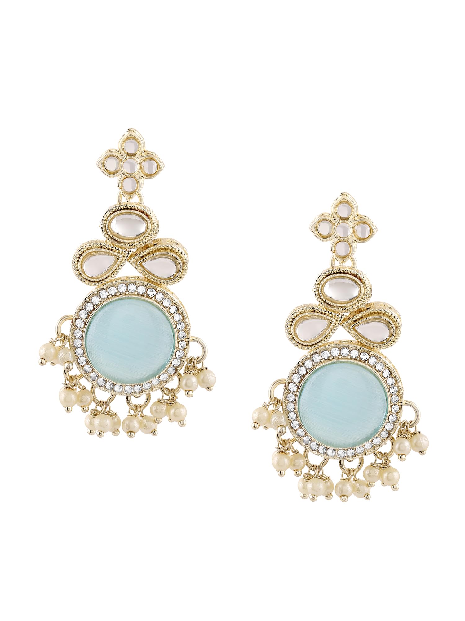 Zaveri Pearls Turquoise Blue Cat Eye Stones & Kundan Ethnic Drop Earring For WomenZpfk16588