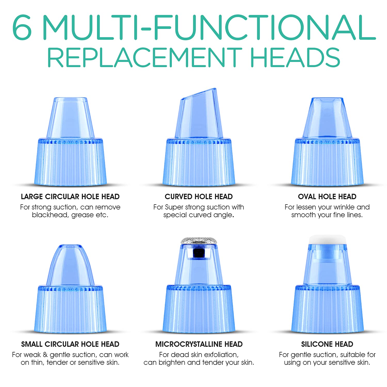 VOYOR Blackhead Remover Pore Vacuum - Electric Face Vacuum Pore cleaner Acne White Heads Removal with 6 Suction Heads BR410