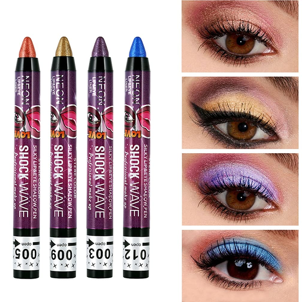 Meicoly 12 Pcs Eyeshadow Stick,Cream Smokey Eyeshadow Metallic Shimmer Crayon,Silver Eye Brightener Stick,Pro Waterproof & Long