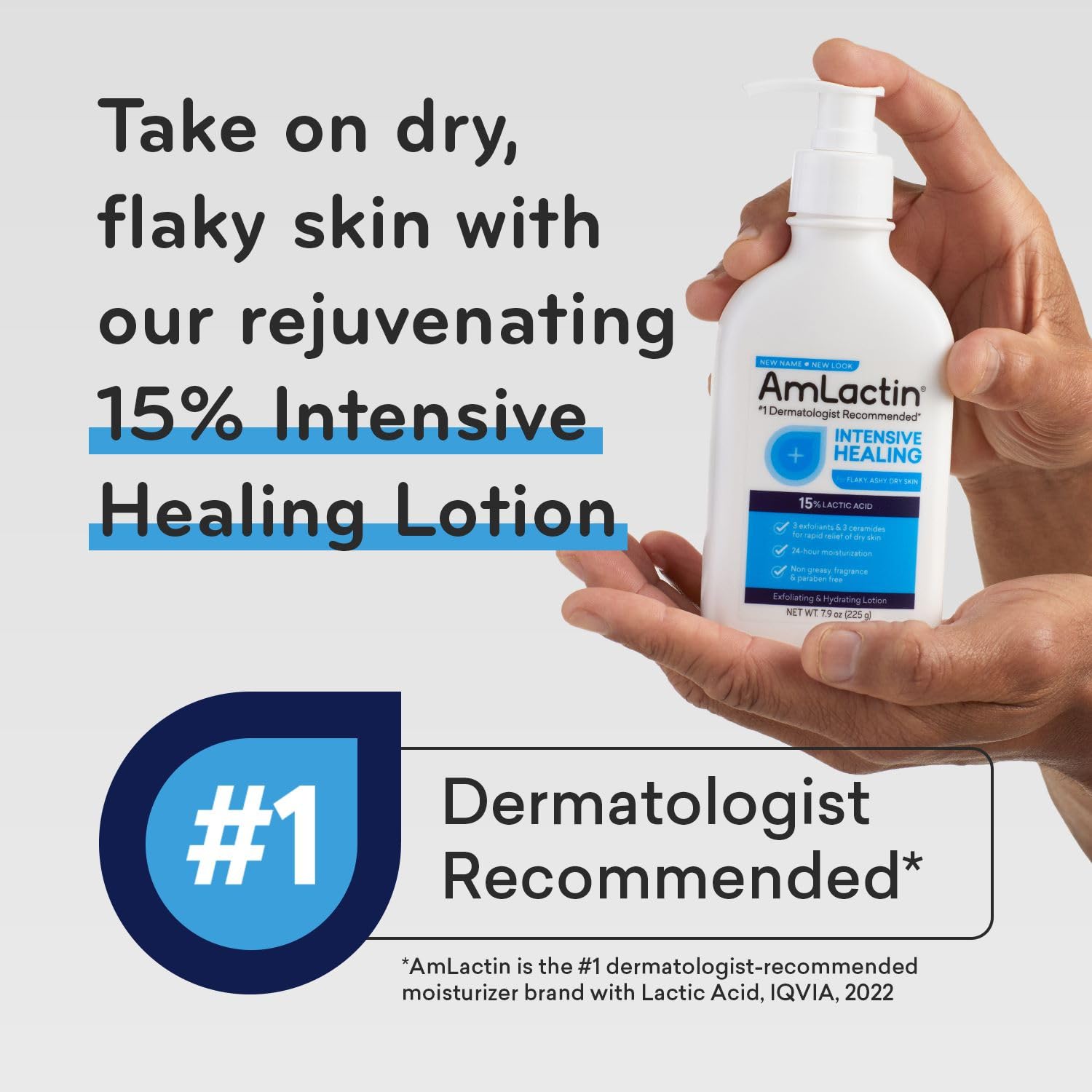 Amlactin Intensive Healing Body Lotion For Dry Skin - 7.9 Oz Pump Bottle - 2-In-1 Exfoliator And Moisturizer With Ceramides And