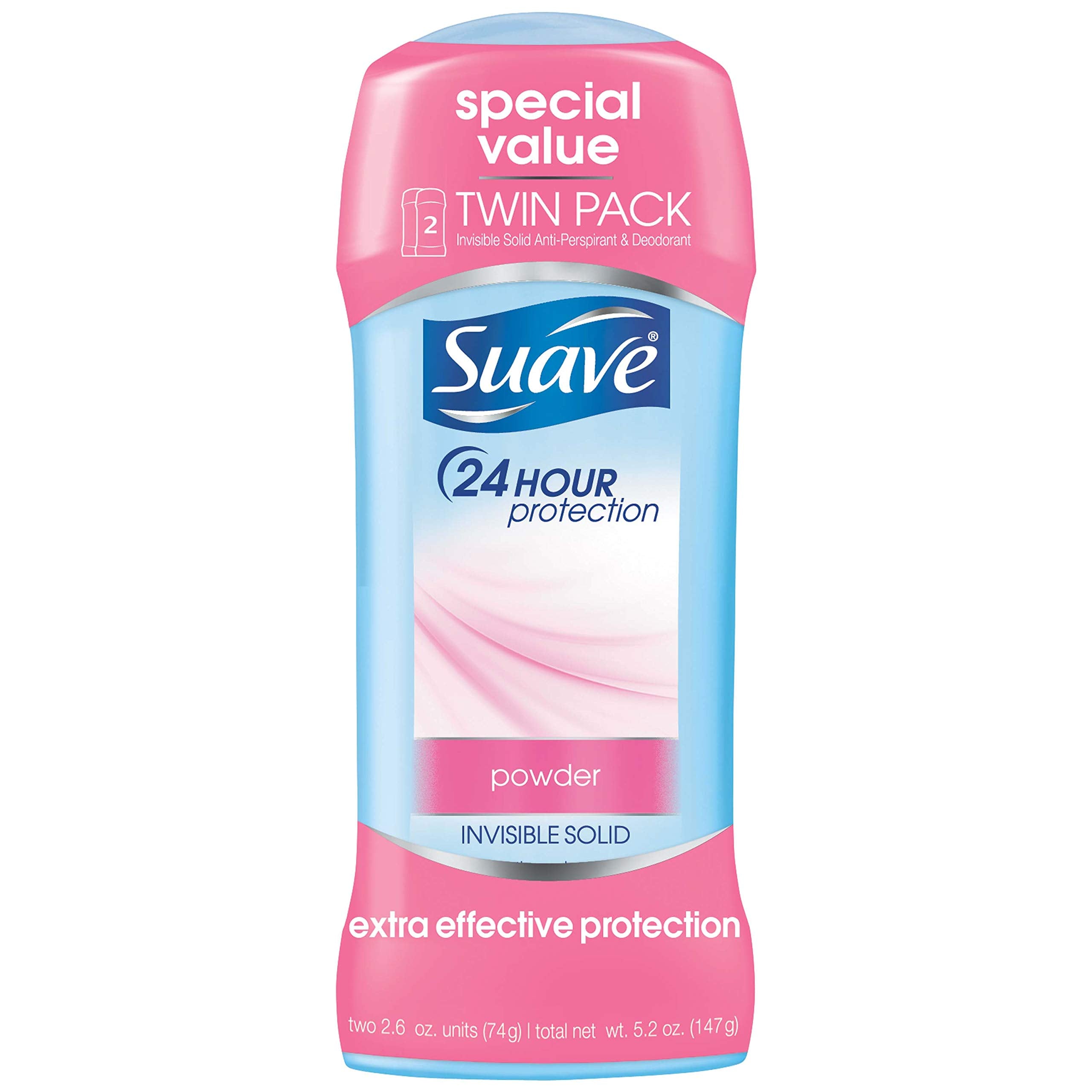 Suave Antiperspirant Deodorant Stick, Powder, 2.6 oz, Twin Pack