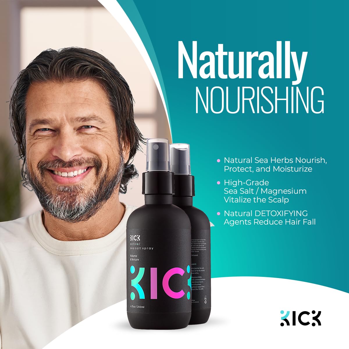 Kick Sea Salt Spray For Hair Men - Beachy Waves And Surfer Hair Style - Salt Water Spray For Hair - Natural Texturizing And Volu