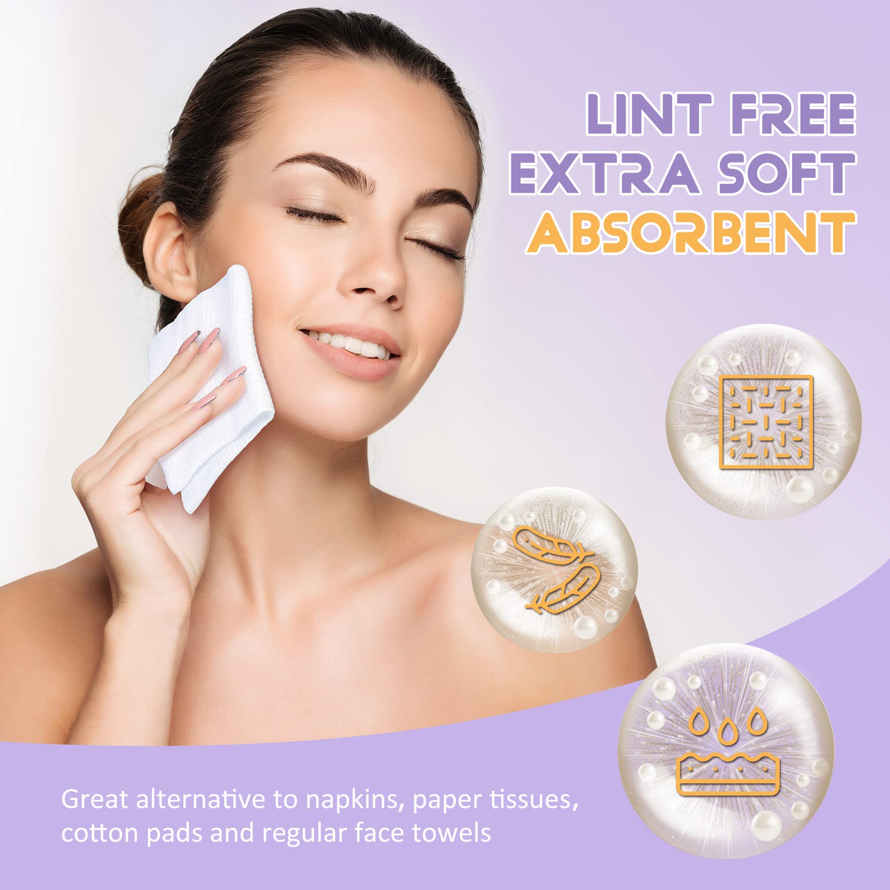 Primpro 100 Count Disposable Face Towels For Bathroom Guest Hand Washcloth Lint-Free Dry Wipes Biodegradable Facial Cleansing To