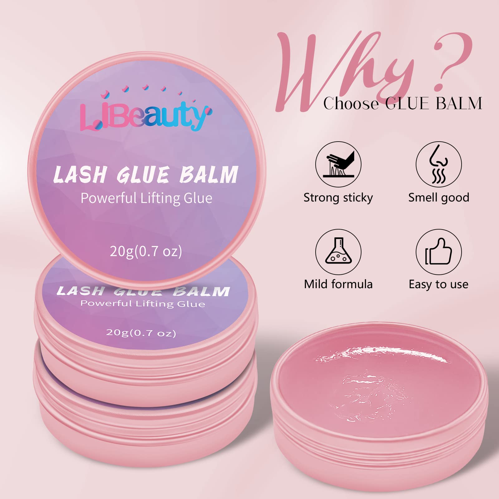 Libeauty Lash Glue Balm Lash Lift Adhesive 0.71Oz/20G Strong Sticky Fruit Flavor Eyelash & Eyebrow Perm Glue Balm For Long Lasti