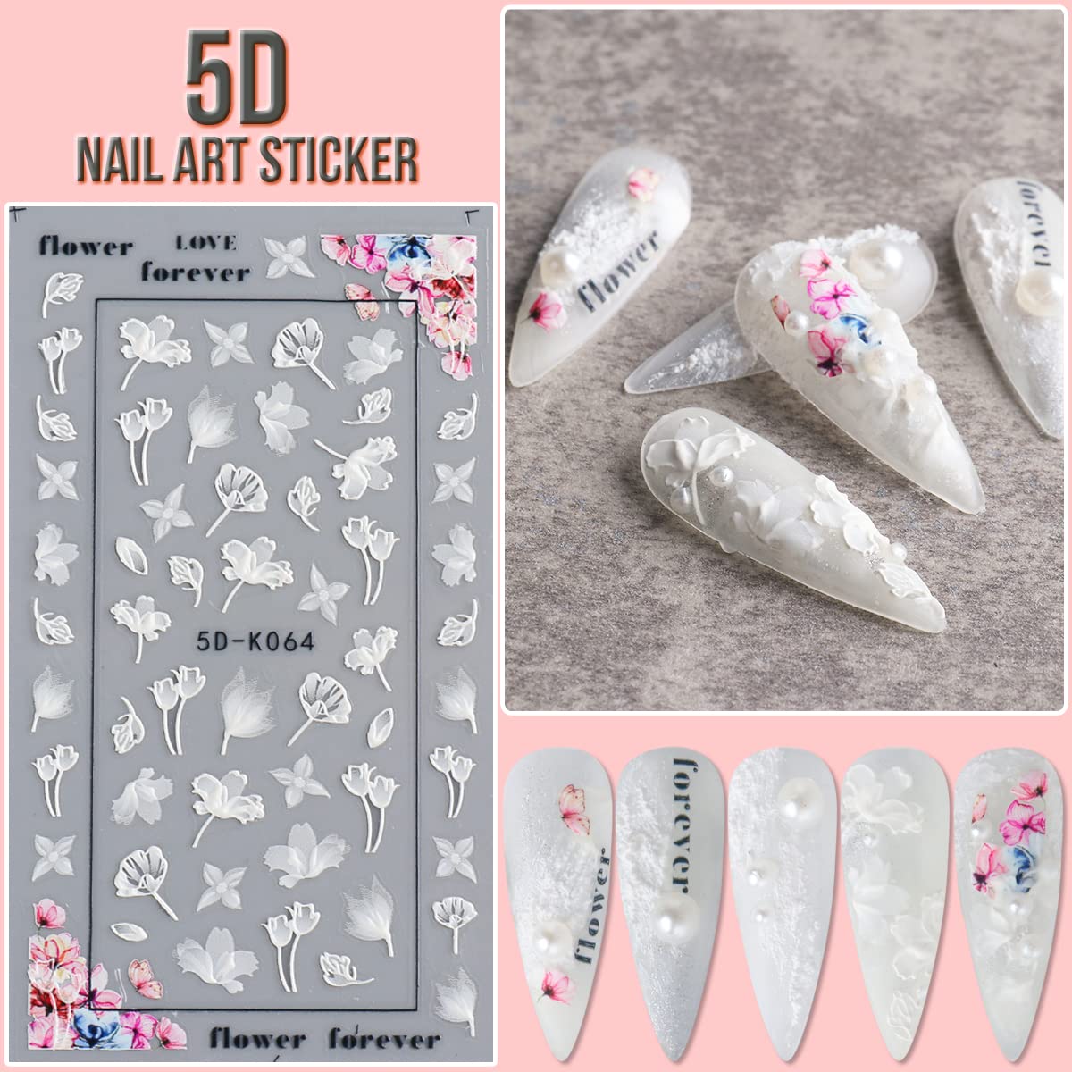 Kingmas 5D Flower Nail Art Sticker Decals Hollow Exquisite Pattern Nail Art Supplies Self-Adhesive Luxurious Diy Nail Art Decora