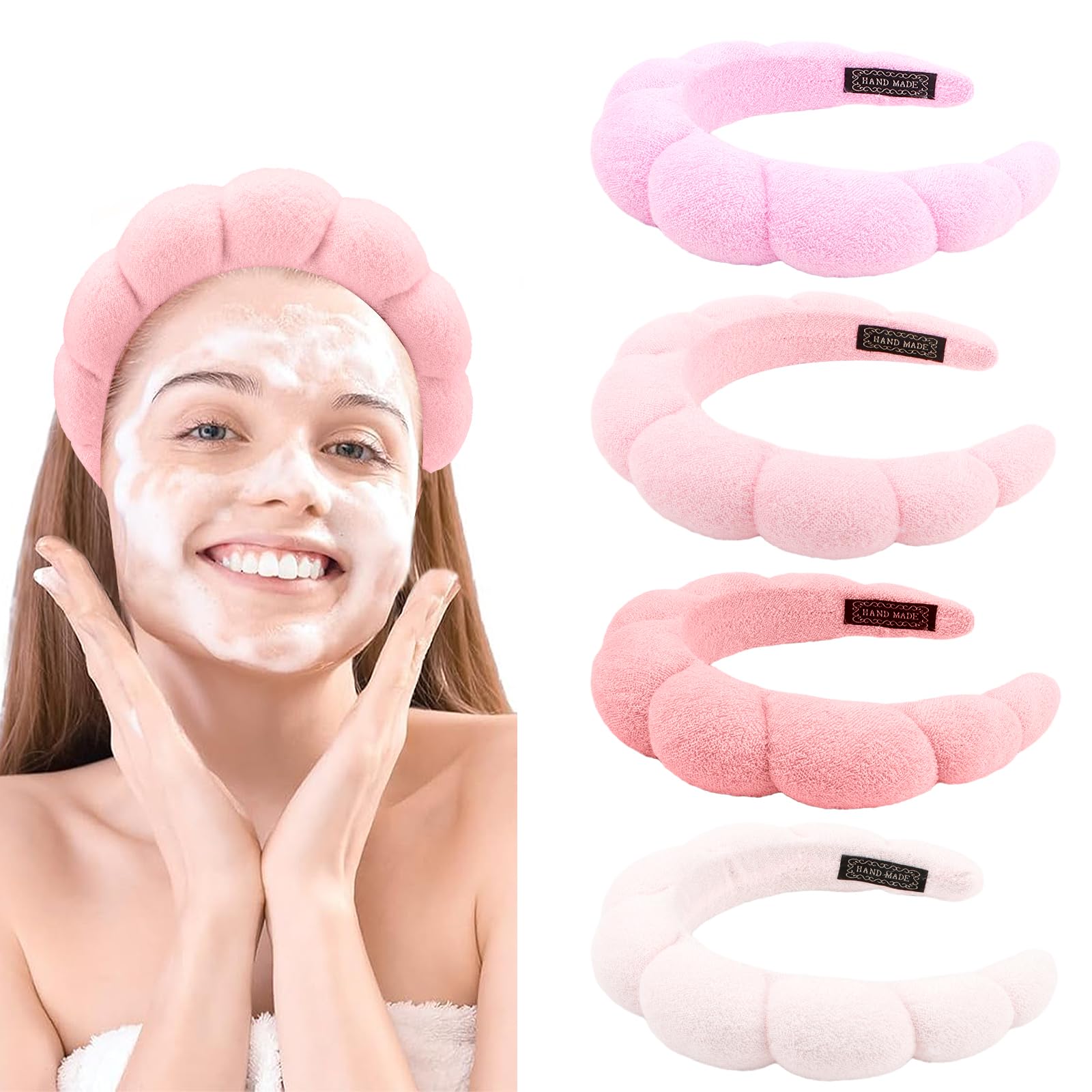 Canitor 4 PCS Spa Headband - Pink Skincare Makeup Face Wash Skin Care Make Up Cute Preppy Teen Girl Gifts Trendy Stuff Aesthetic