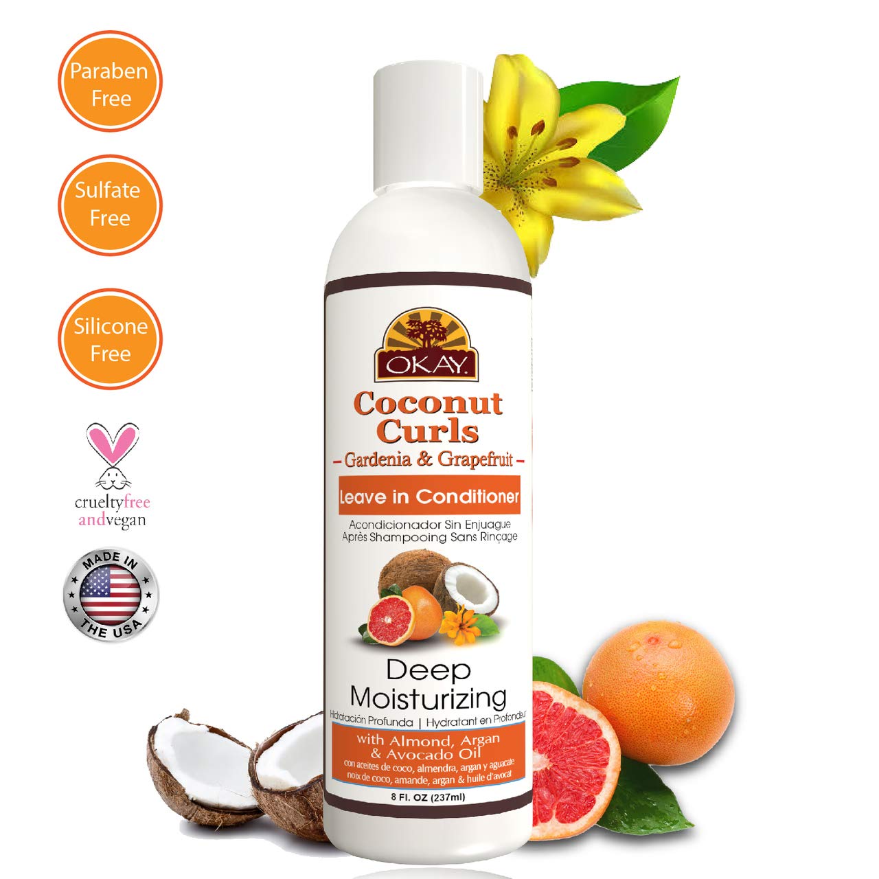 OKAY COCONUT GARDENIA and GRAPEFRUIT LEAVE IN CONDITIONER 8.oz / 237ml