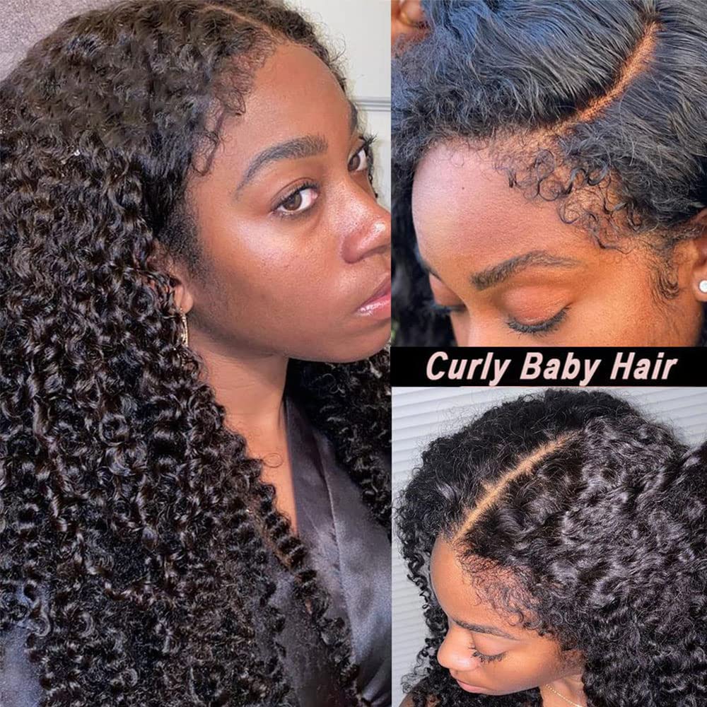 Youleas 180% Density 13X4 Kinky Curly Edges Baby Hair Lace Wig Deep Wave Curly Lace Front Human Hair Wigs Kinky Curly Edges Hair