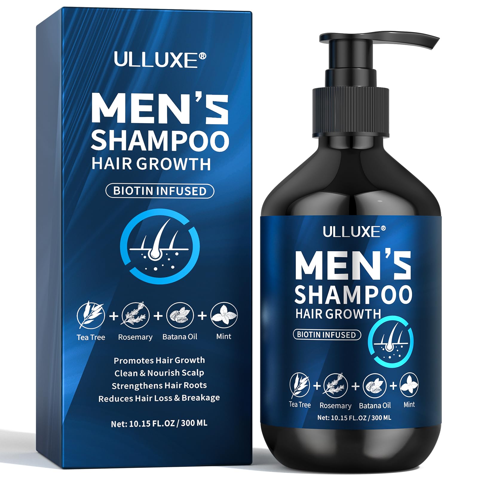 Biotin Hair Growth Shampoo for Men: Natural Mens Thickening Shampoo for Hair Loss and Thinning Hair, Infused Rosemary Oil Tea Tr