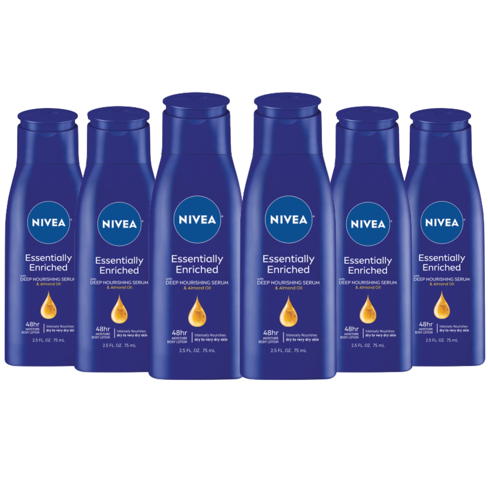 Nivea Essentially Enriched Body Lotion For Dry Skin - Pack Of 6, 2.5 Fl. Oz. Travel Size Toiletries