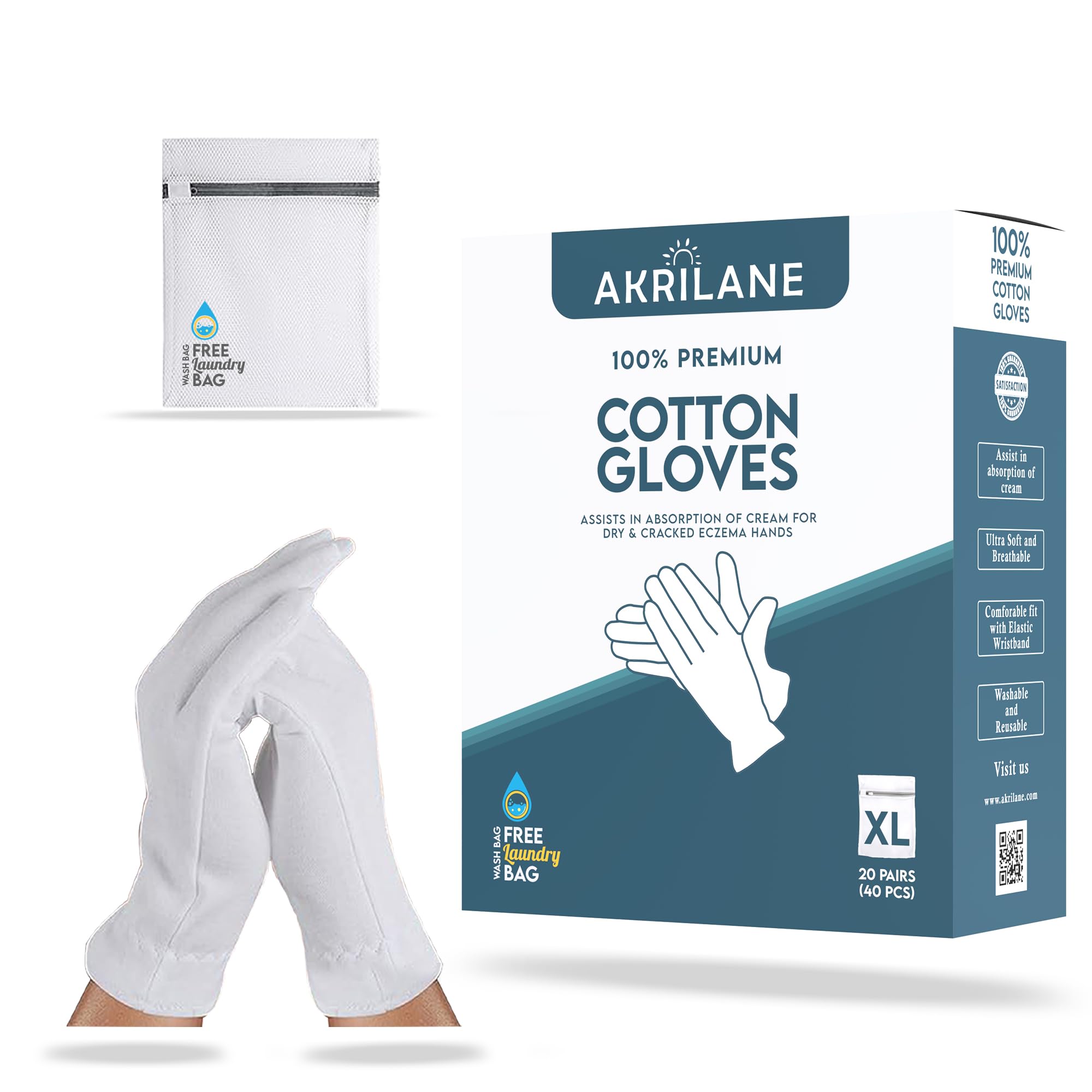 Xl Extra Large 20 Pairs 100% Premium Cotton Gloves For Dry Hands | Moisturizing Overnight Gloves For Eczema, Psoriasis & Skin Sp