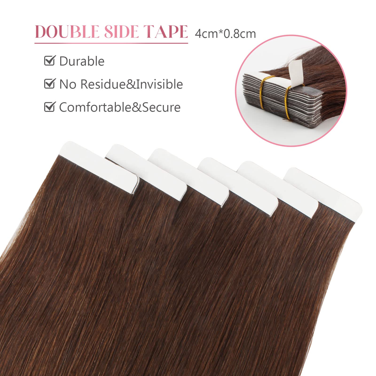 Sixstarhair Invisible Tape In Hair Extensions Brown Hair Extensions Human Hair Double Side Secure And Safety Tape On Semi Perman