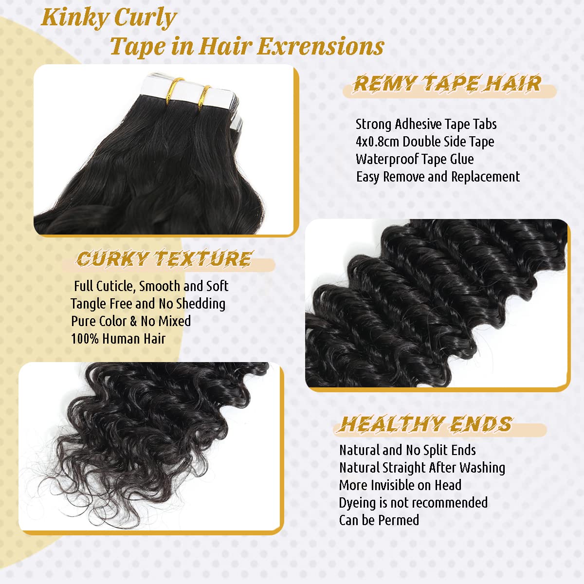 Kinky Curly Tape In Hair Extensions Human Hair #1B Natural Blacktape In 100% Real Human Hair Extensions Skin Weft 20Pcs 50G Kink