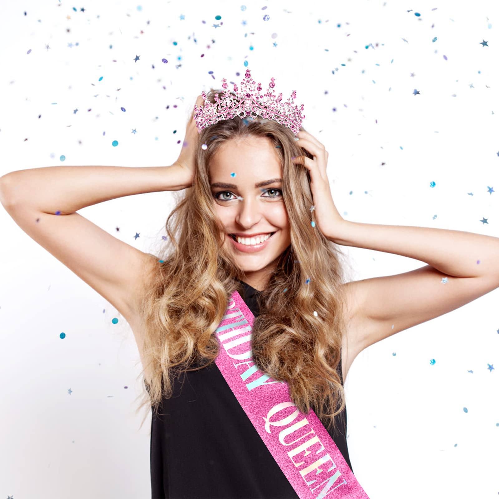 Tihebax Birthday Tiara And Sash For Women Girls Birthday Queen Series Graceful Birthday Crown And Sash For Party Gift Halloween