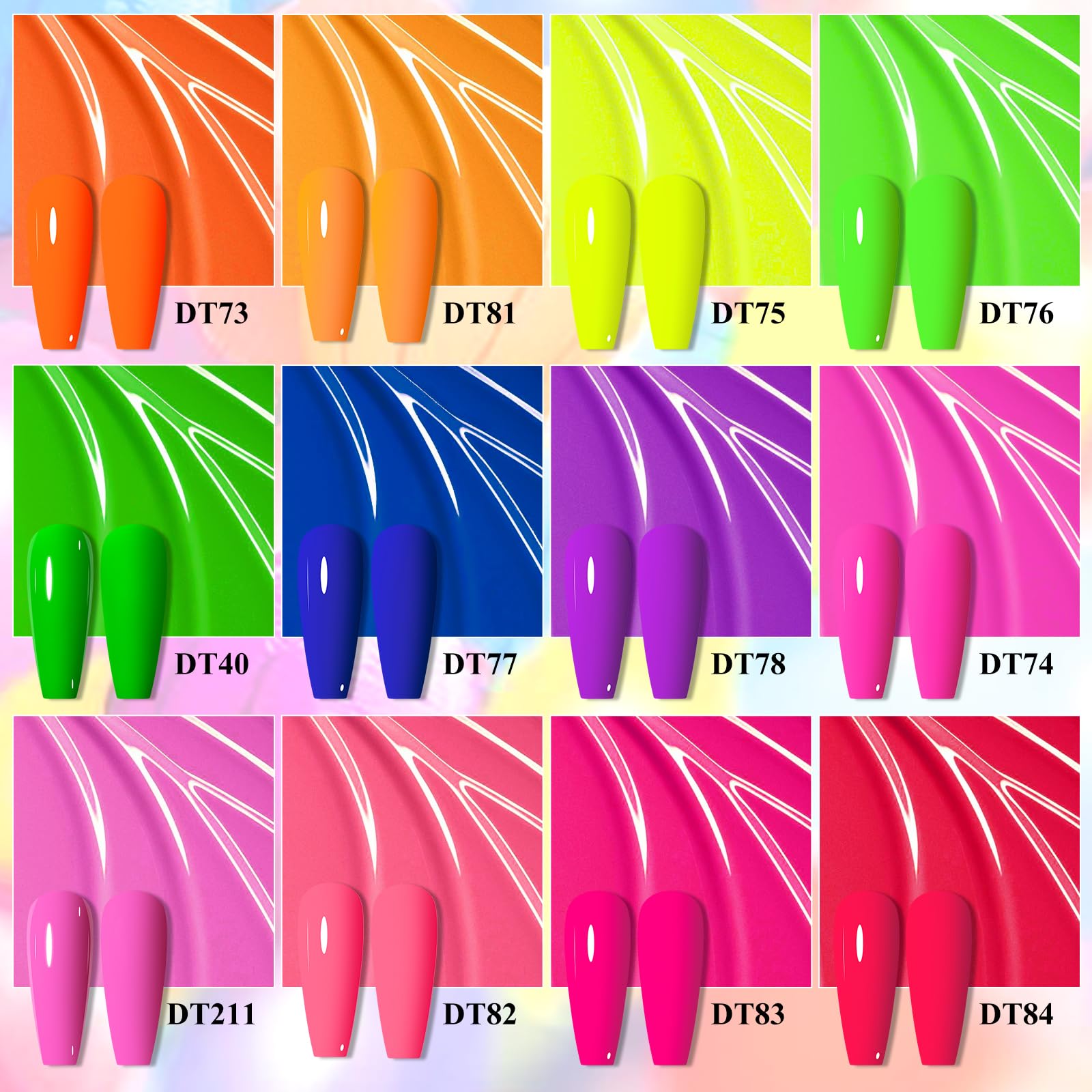Meet Across Neon Gel Nail Polish Set 12Pcs Fluorescent Orange Yellow Green Blue Hot Pink Red Purple Spring Summer Nail Polish Se