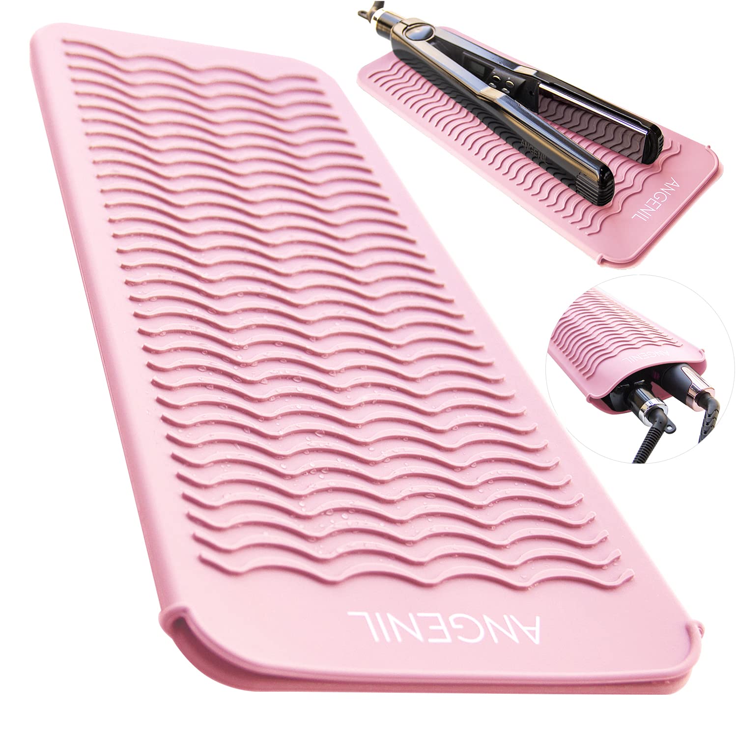 ANGENIL Heat Resistant Silicone Flat Iron Mat Pouch, For Travel Dual Voltage Curling Iron Wand, Hair Straightener, Automatic Wir