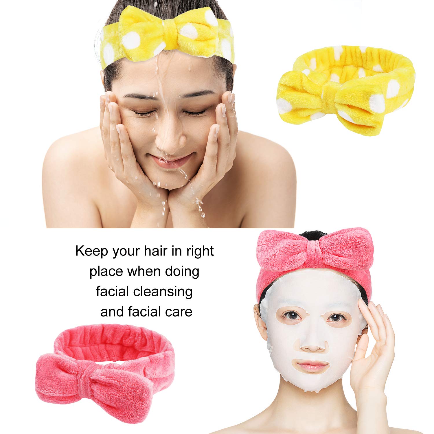8 Pack Spa Headband, Coral Fleece Makeup Headband Cosmetic Headband For Washing Face, Bow Headbands For Shower Terry Cloth Headb