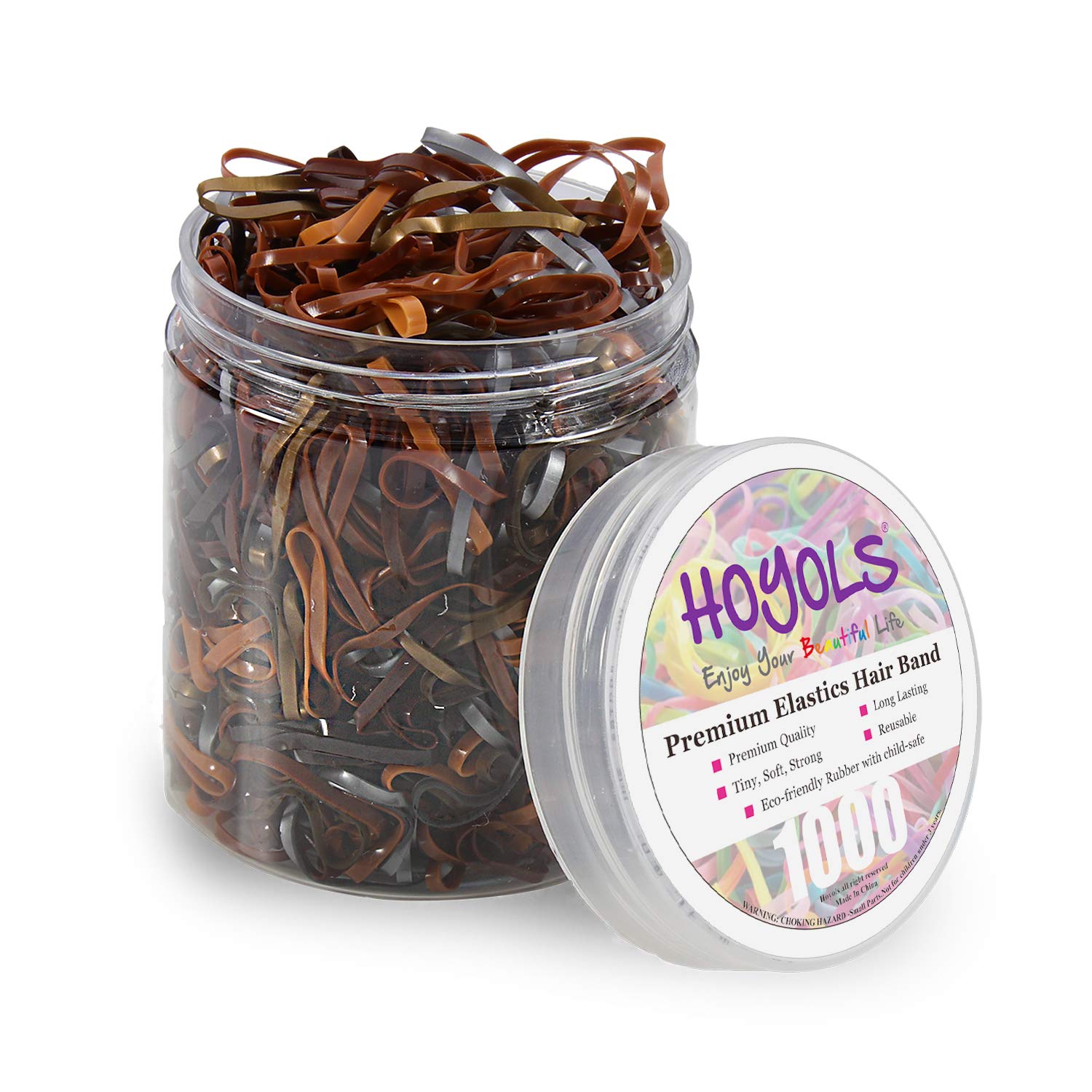 Hoyols Hair Ties Elastic Rubber Bands Ties for Ponytail Braid Holder for Kids Girl Women Brown Silver Gold Color 1000 Piece TPR 