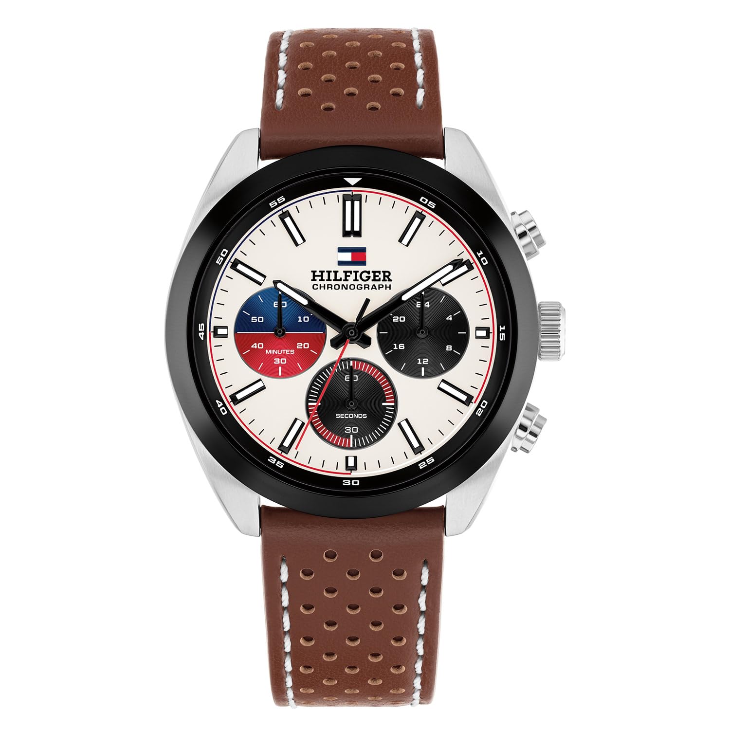 Tommy Hilfiger Hudson With Quartz Fashion Chrono Analog Parchment Dial Brown Leather Strap Watch For Men  Th1710765W
