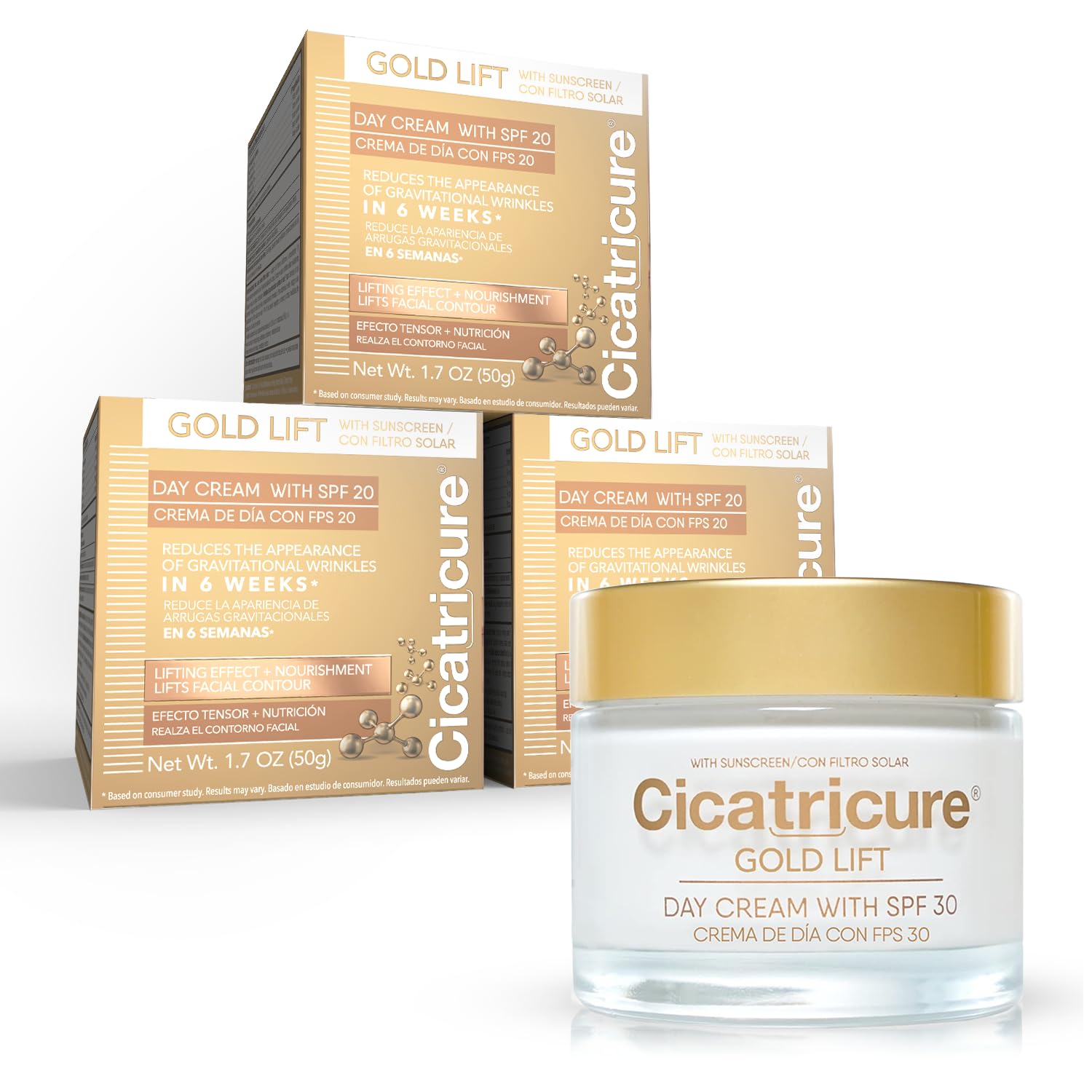 Cicatricure Gold Lift Anti Aging Day Cream, Firms, Nourishes And Contours Skin With Spf 30, 3-Pack