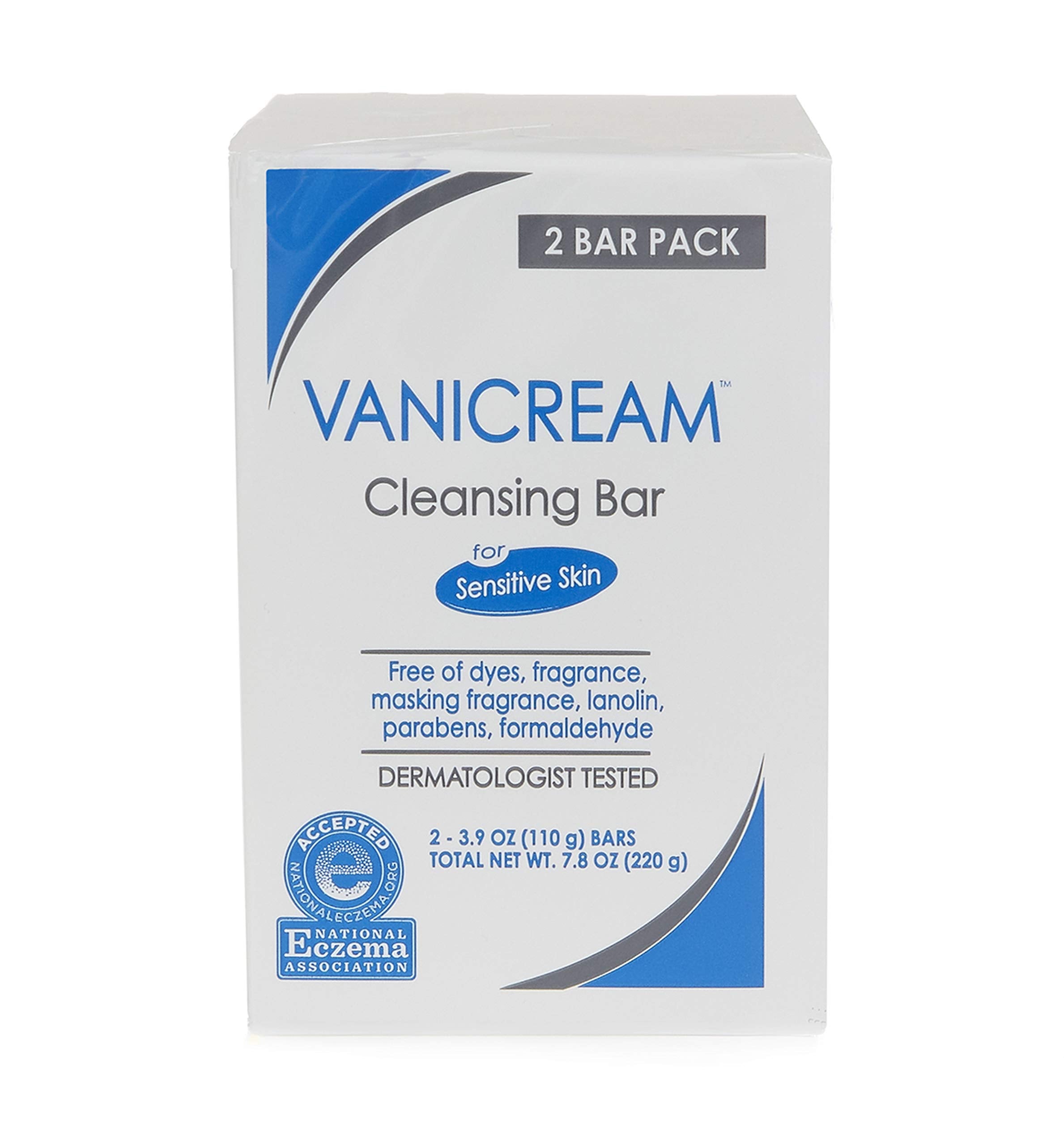 Vanicream, Cleansing Bar Fragrance Gluten and Sulfate Free For Sensitive Skin Gently Cleanses and Moisturizes 3.9 Pack of 2, 7.8