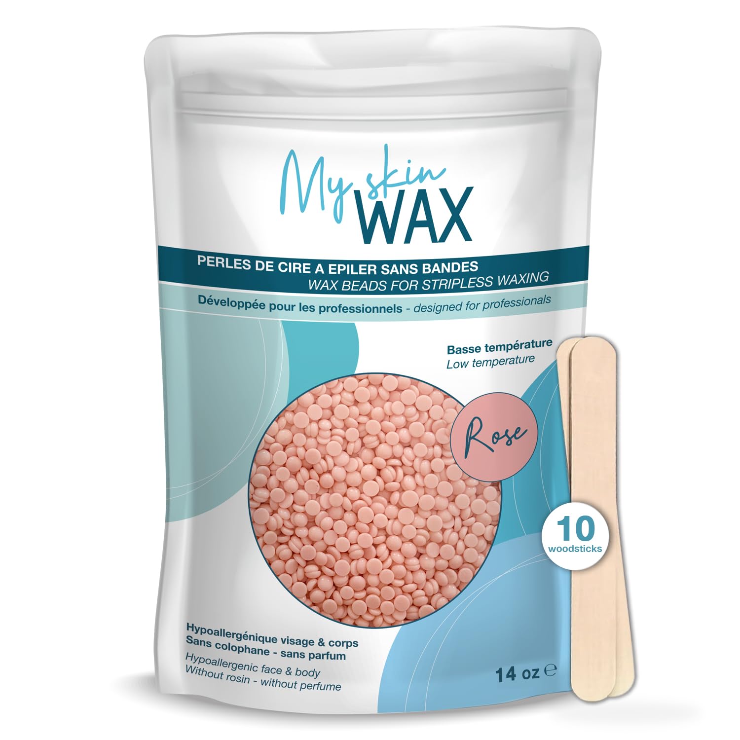 My Skin WAX - Hard Wax Beads, 14 oz (0.88 lb), Hypoallergenic, Waxing Bead for Sensitive Skin, Painless, Stripless Hair Removal 