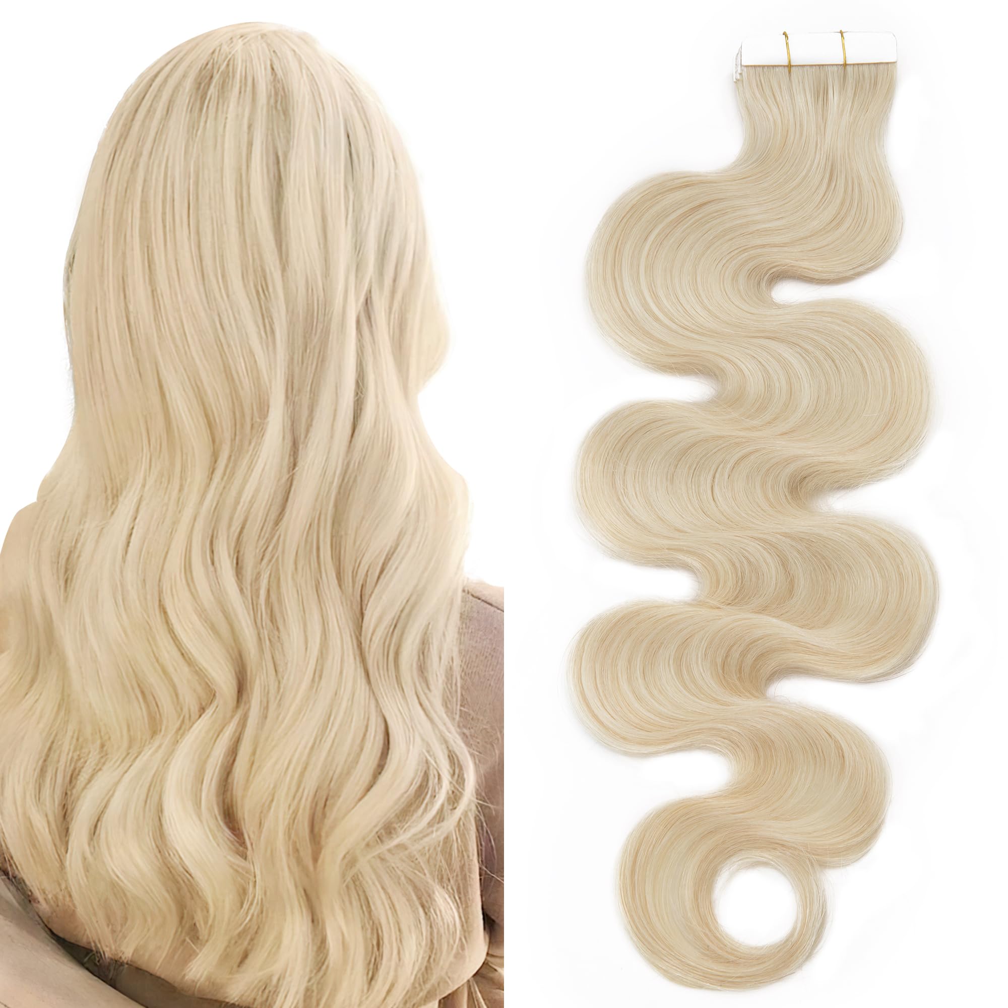 SEGO Tape in Hair Extensions Wavy 18 Inch Natural 100% Remy Human Hair Real Seamless Skin Weft Invisible Rooted Double Sided Tap