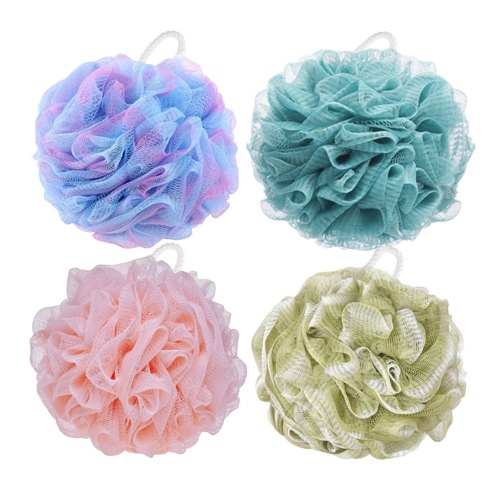 Btyms Large Loofah Sponge Shower Scrunchies Puff 75G/Pc Mesh Pouf Bath Loofa Body Sponges Scrubber For Bathing - Pack Of 4