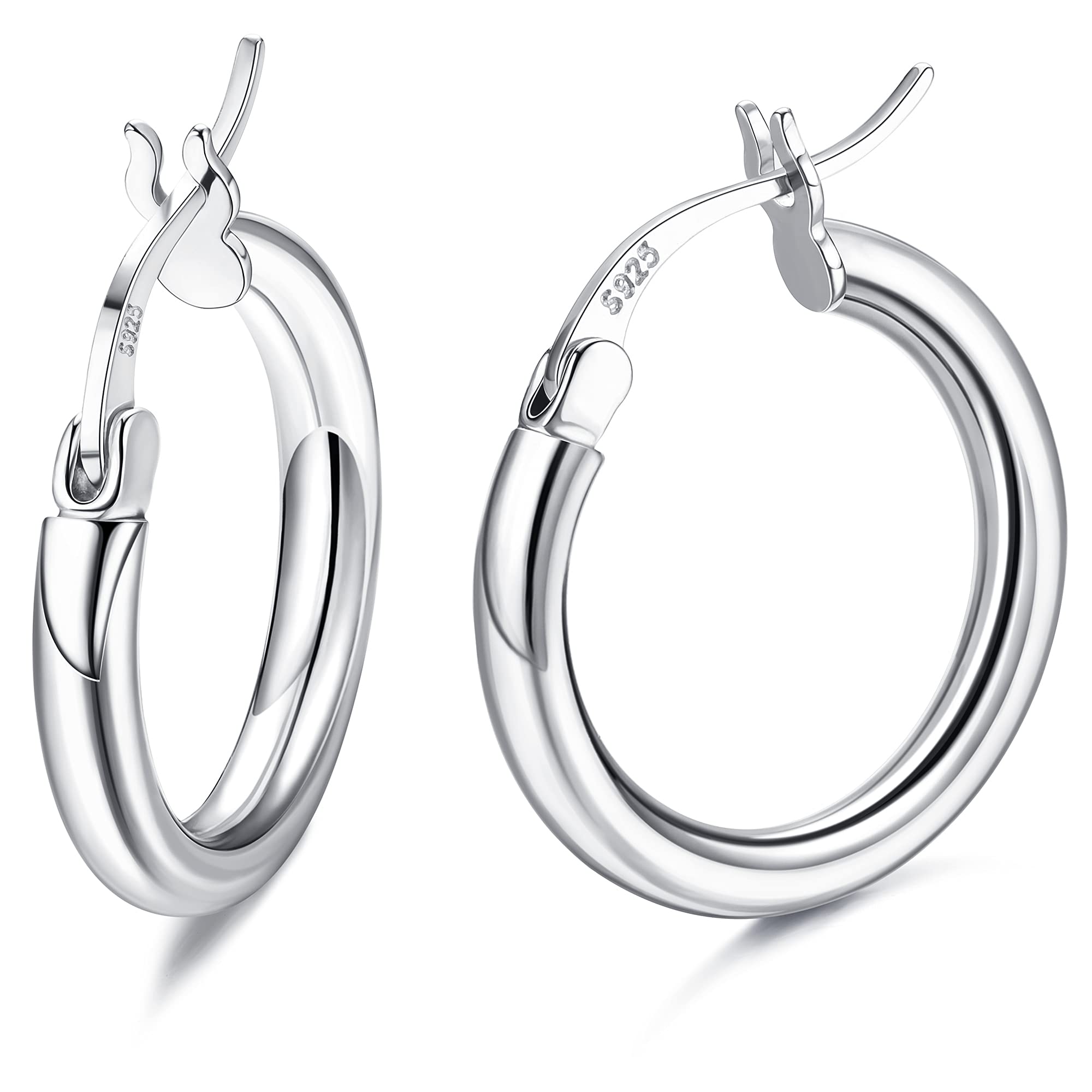 Milacolato 925 Sterling Silver Hoop Earrings for Women 18K White Gold Plated Chunky Huggie Hoop Earrings Hypoallergenic Lightwei