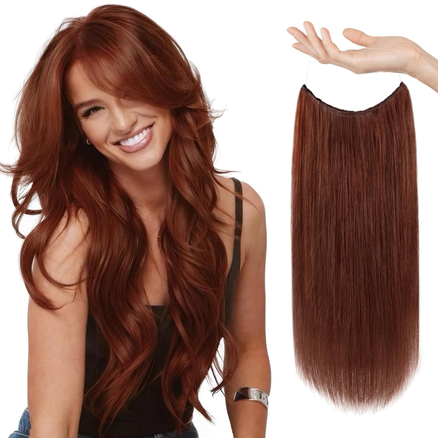 Sunny Wire Hair Extensions Auburn Headband Hair Extensions with Clip ins Human Hair Extensions Wire Remy Hair Auburn Brown for W
