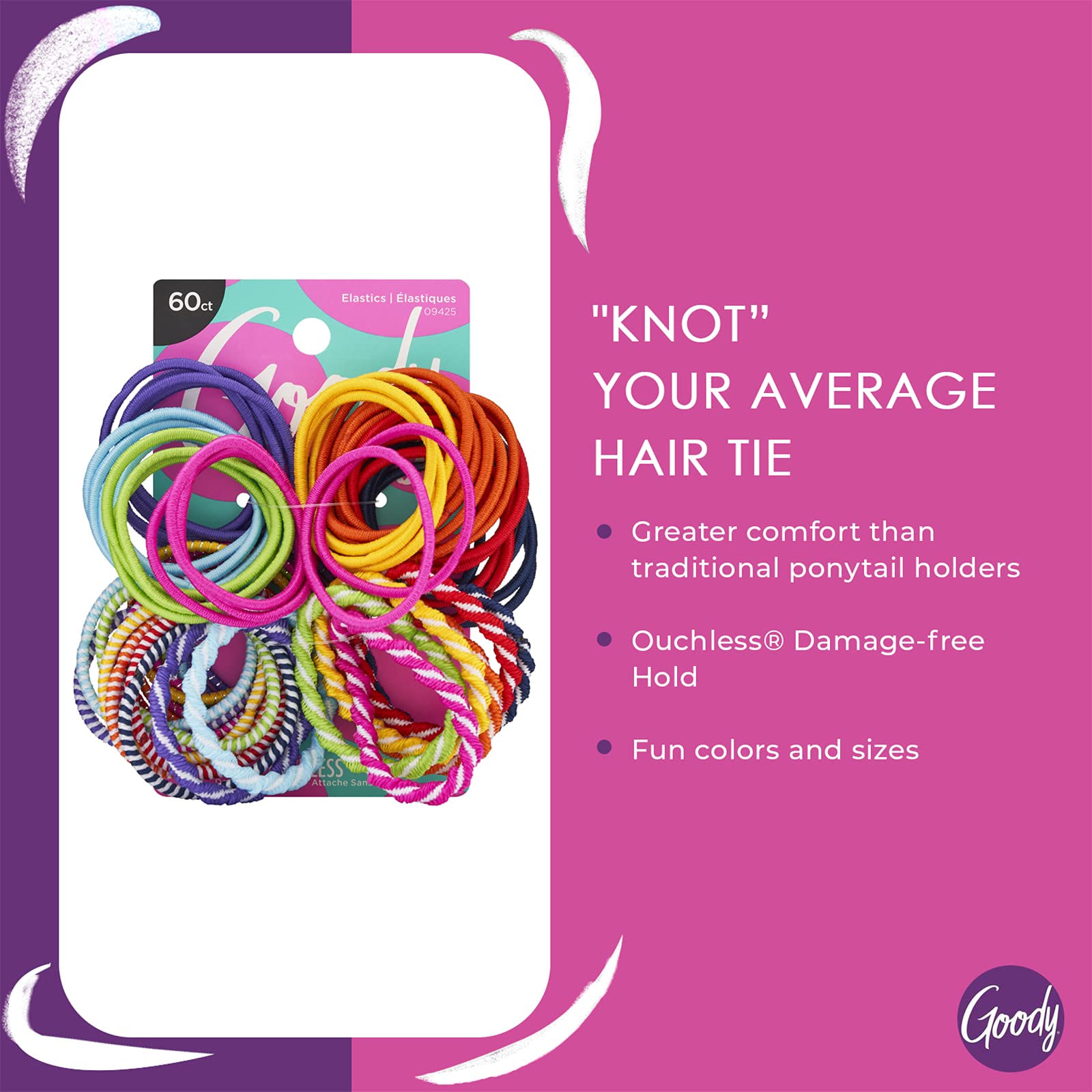 Goody Kids Ouchless Elastic Hair Ties - 2 Color Options Brights or Pastels - Perfect for Fine, Curly Hair and Sensitive Scalps -