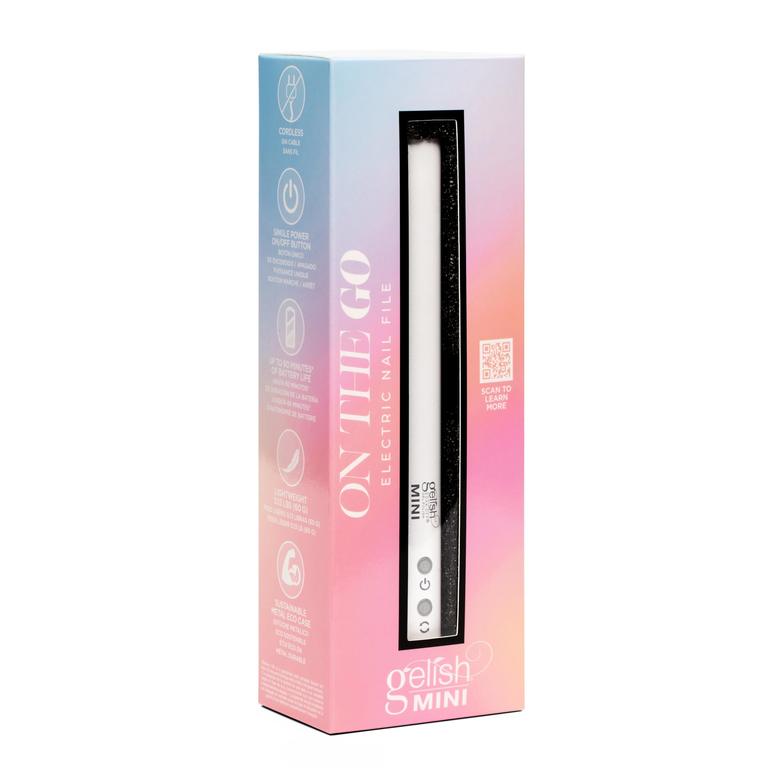 Gelish Mini On The Go Electric Nail File - Lightweight, Portable Nail Drill, Shaping, Filing, Gel Removal - 12 Interchangeable B