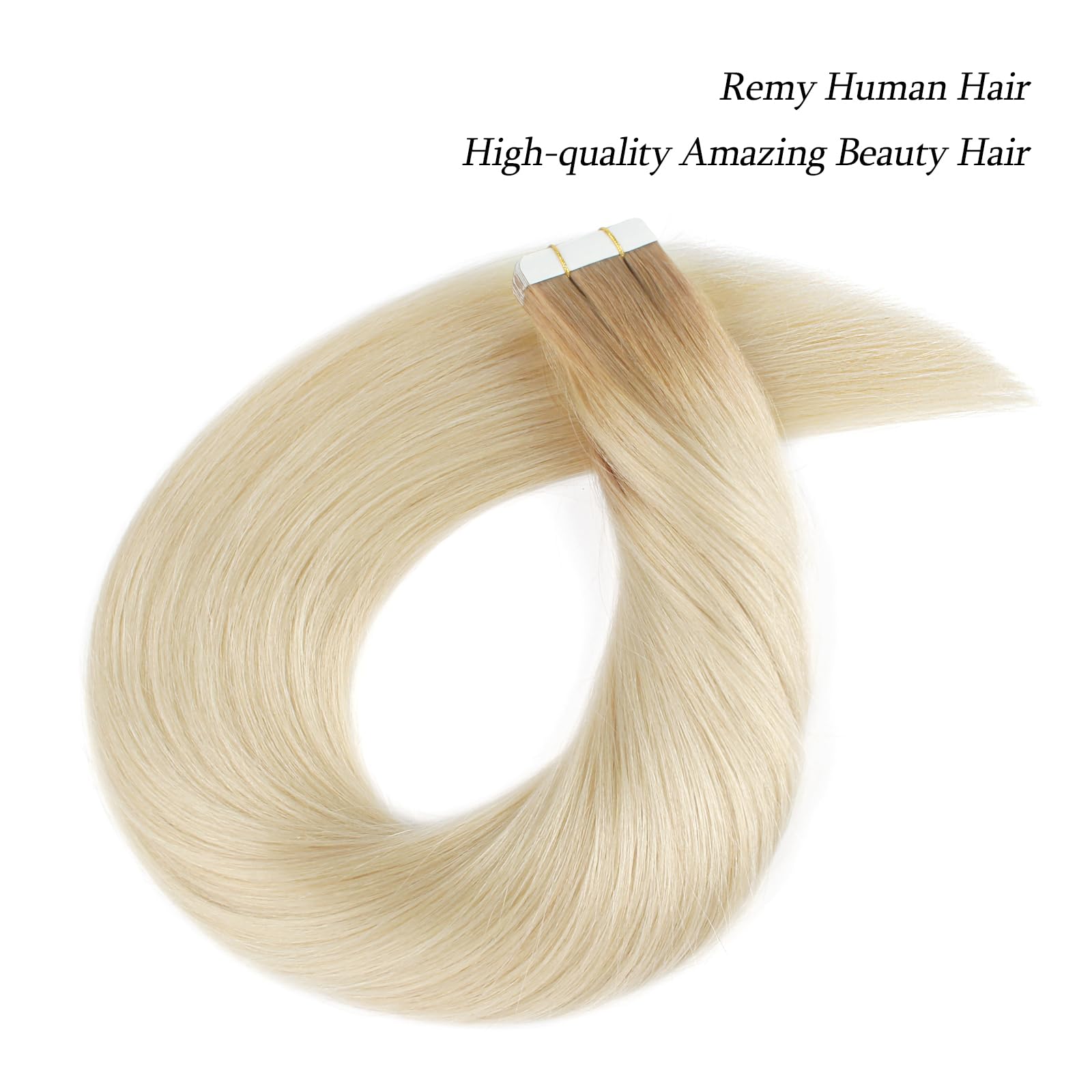 Abh Amazingbeauty Hair Rooted Tape In Hair Extensions, Remy Human Hair, 20 Pieces 50 Grams, Platinum Blonde With Dirty Blonde Ro
